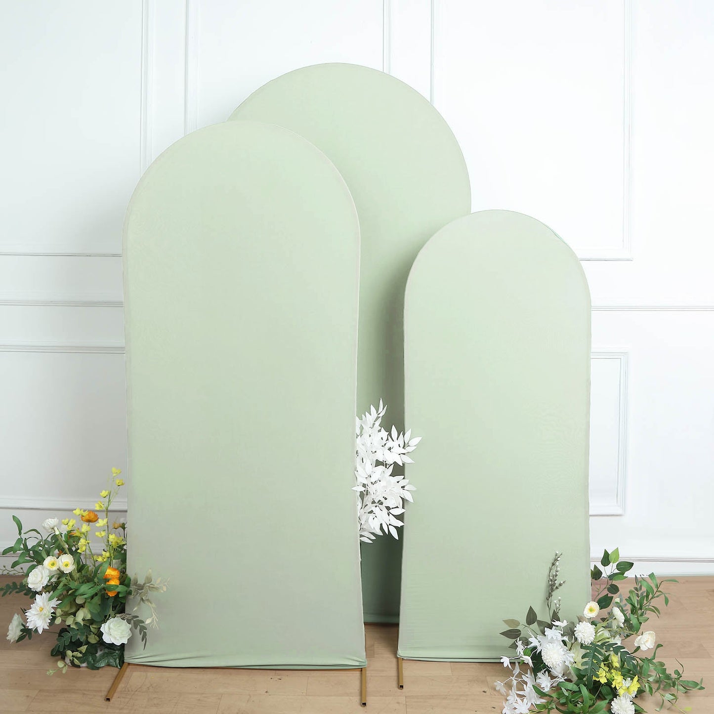 Set of 3 | Matte Sage Green Spandex Fitted Wedding Arch Covers For Round Top