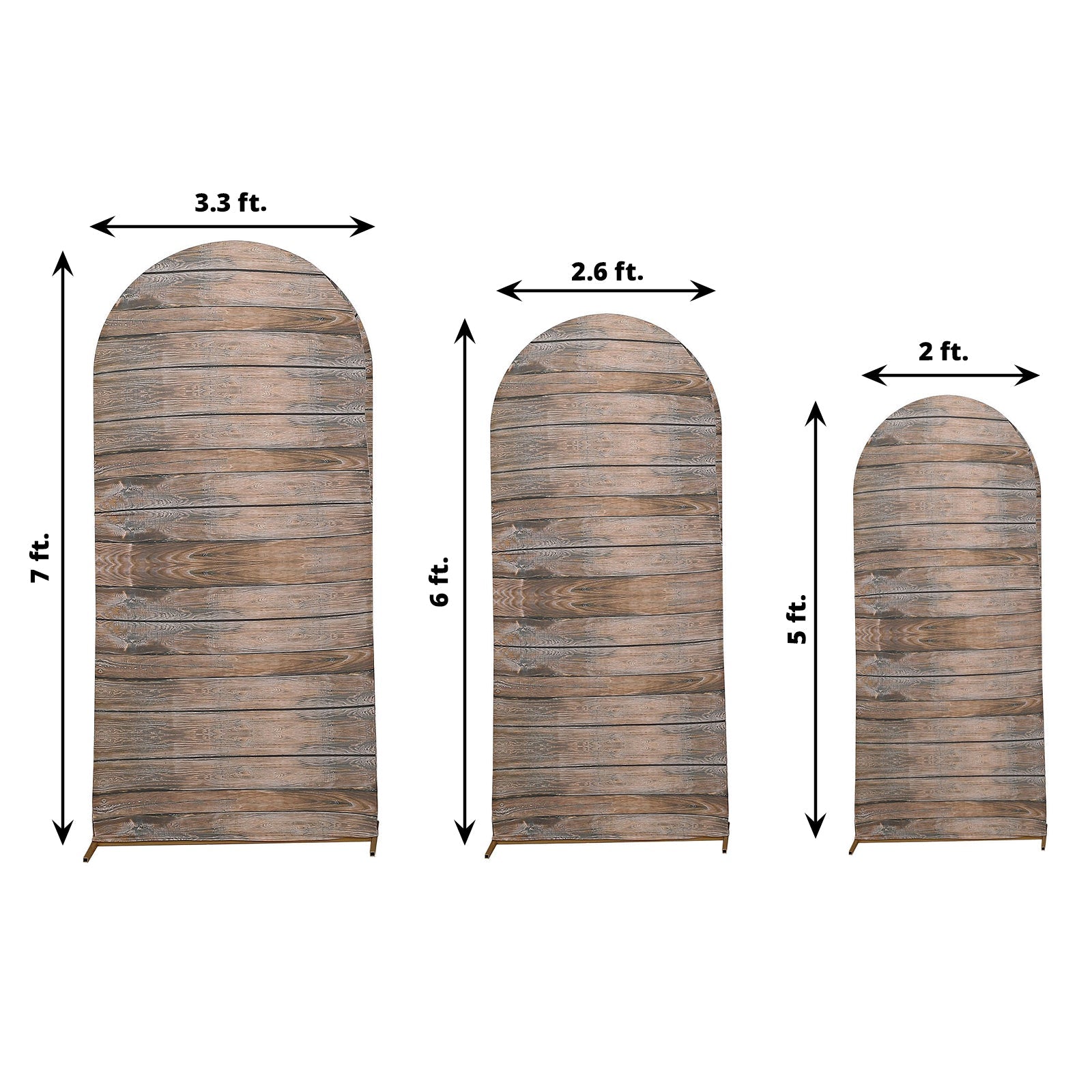 Set of 3 | Brown Rustic Wood Plank Pattern Spandex Fitted Wedding Arch Covers For Round Top Chiara