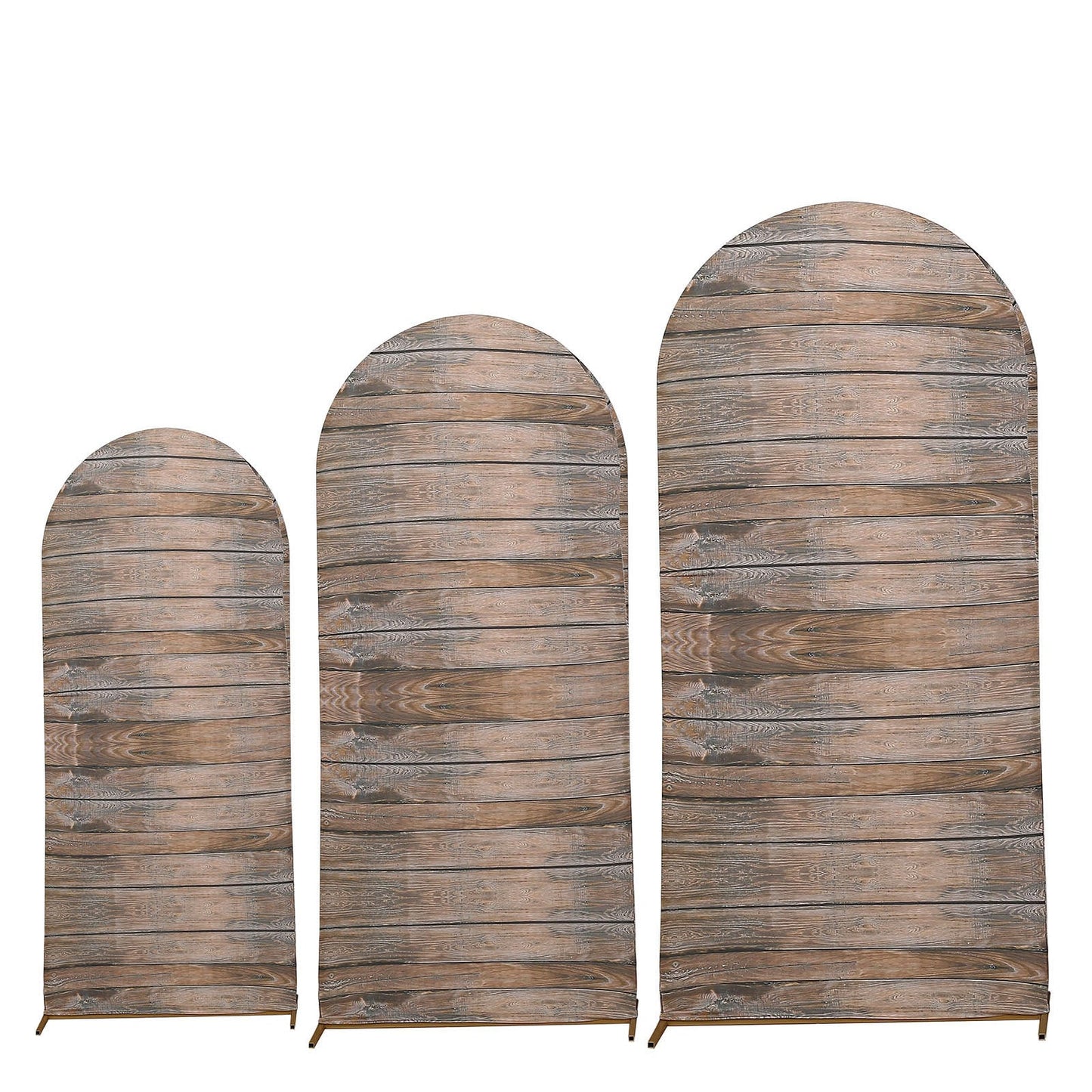 Set of 3 | Brown Rustic Wood Plank Pattern Spandex Fitted Wedding Arch Covers For Round Top Chiara