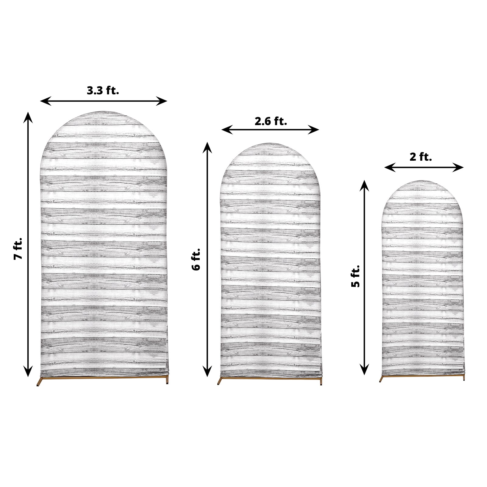 Set of 3 | White Rustic Wood Pattern Spandex Fitted Wedding Arch Covers For Chiara Backdrop Stands