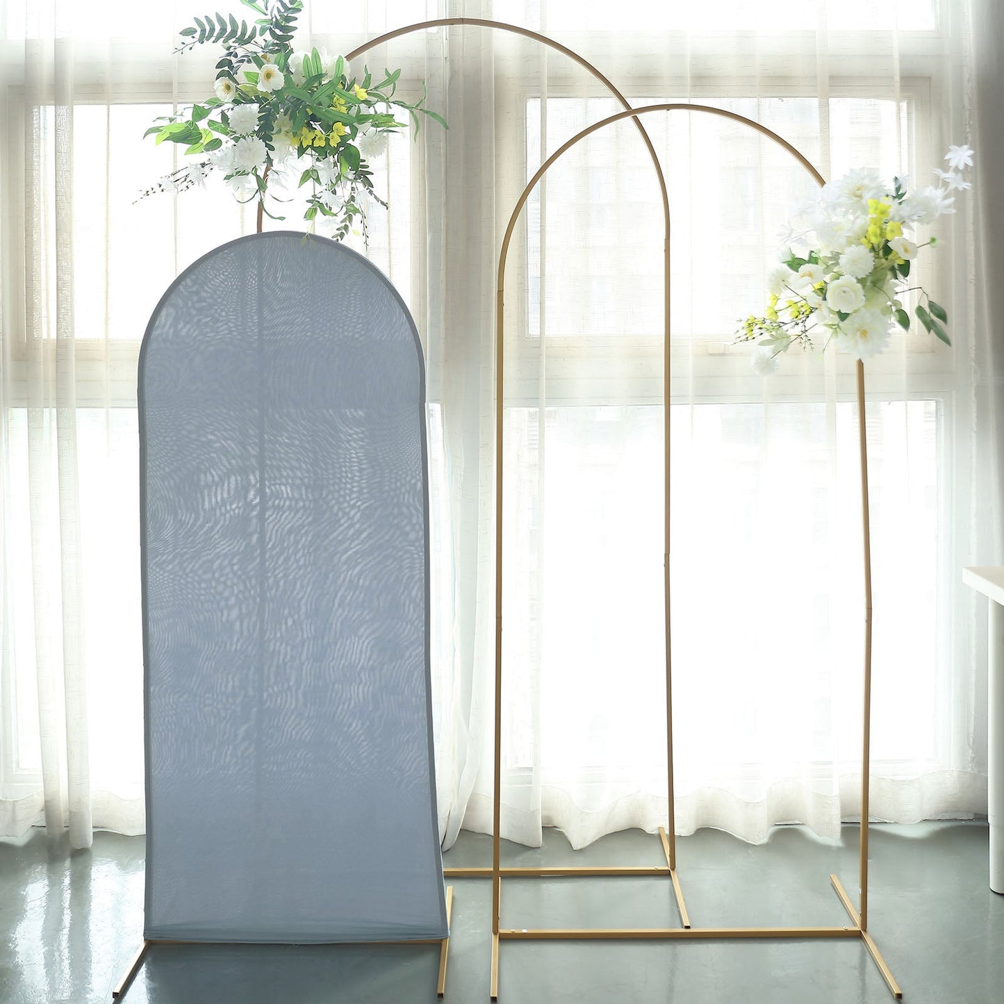 Matte Dusty Blue Spandex Round Top Arch Stand 5 Feet