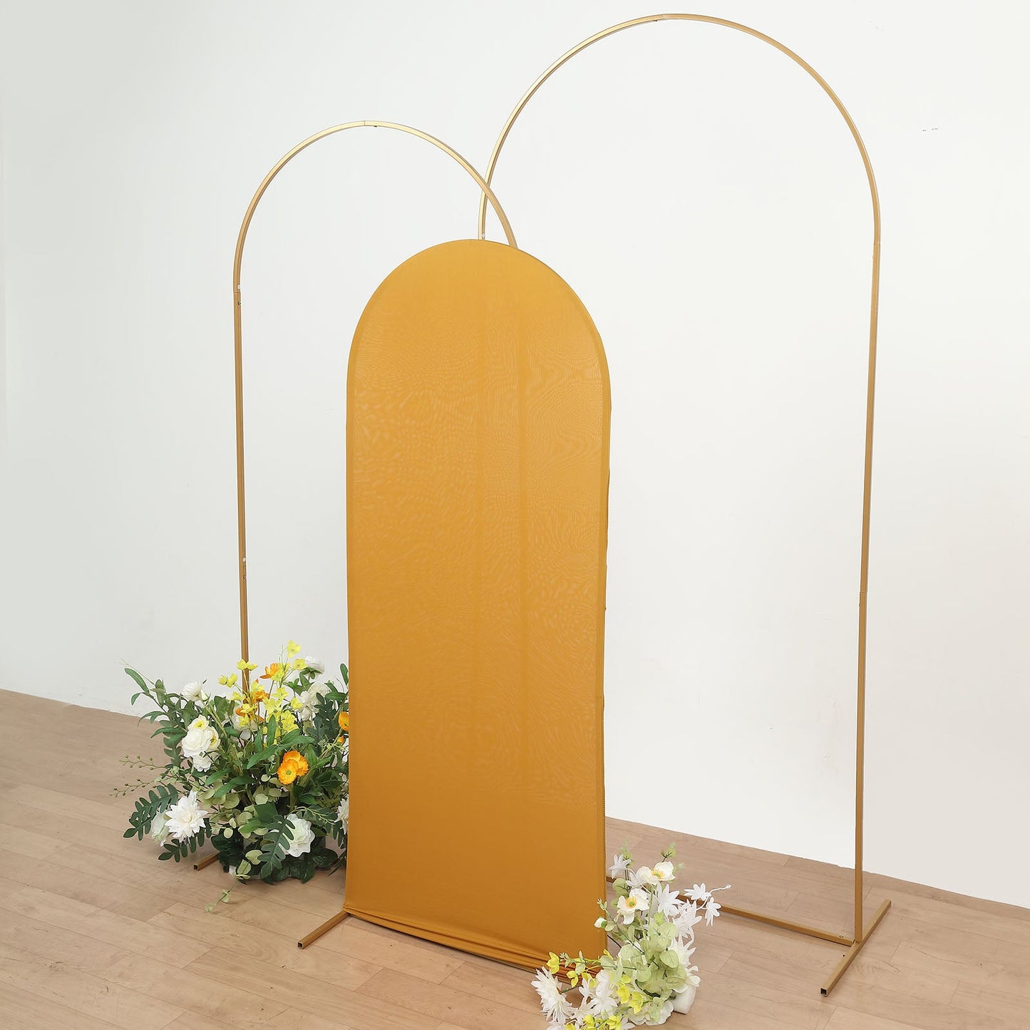 5ft Matte Gold Spandex Fitted Wedding Arch Cover For Round Top Chiara Backdrop Stand