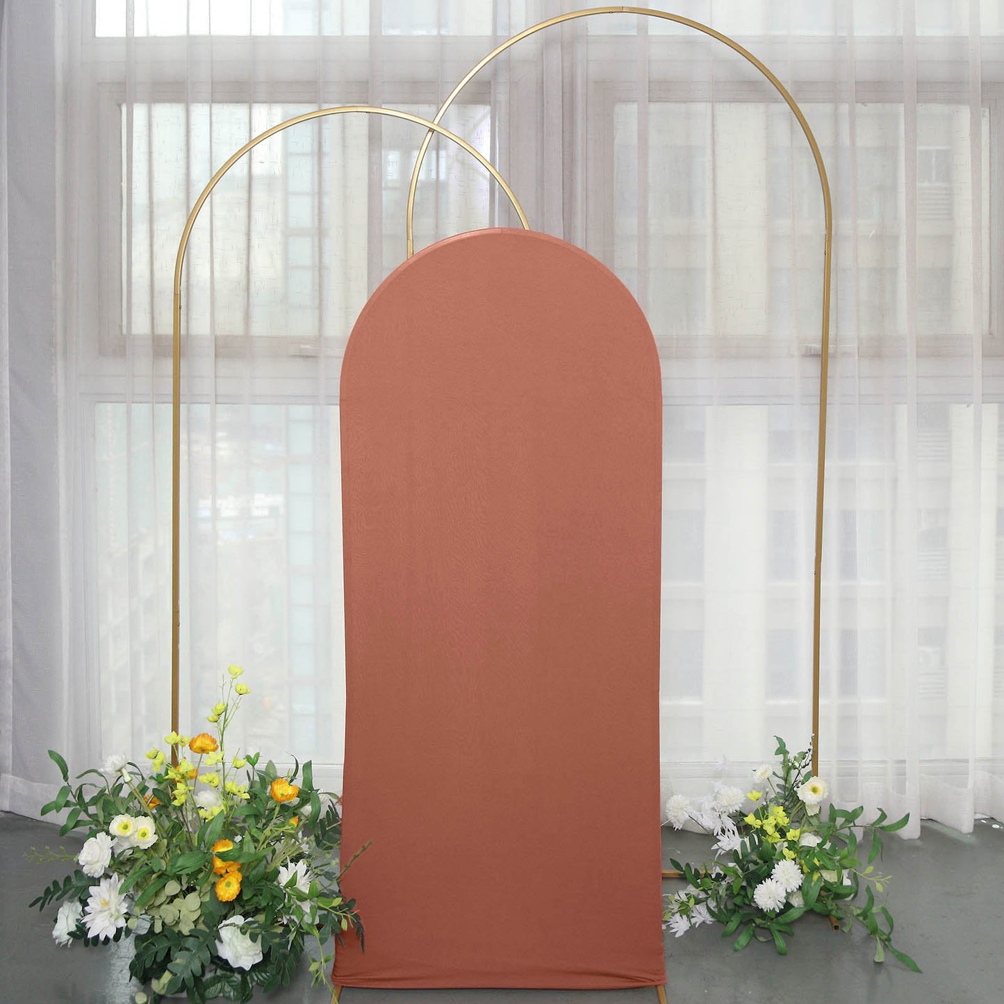5ft Matte Terracotta Spandex Fitted Wedding Arch Cover For Round Top Chiara Backdrop Stand