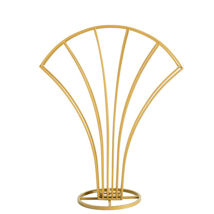 Gold metal scalloped fan shape flower frame centerpiece.