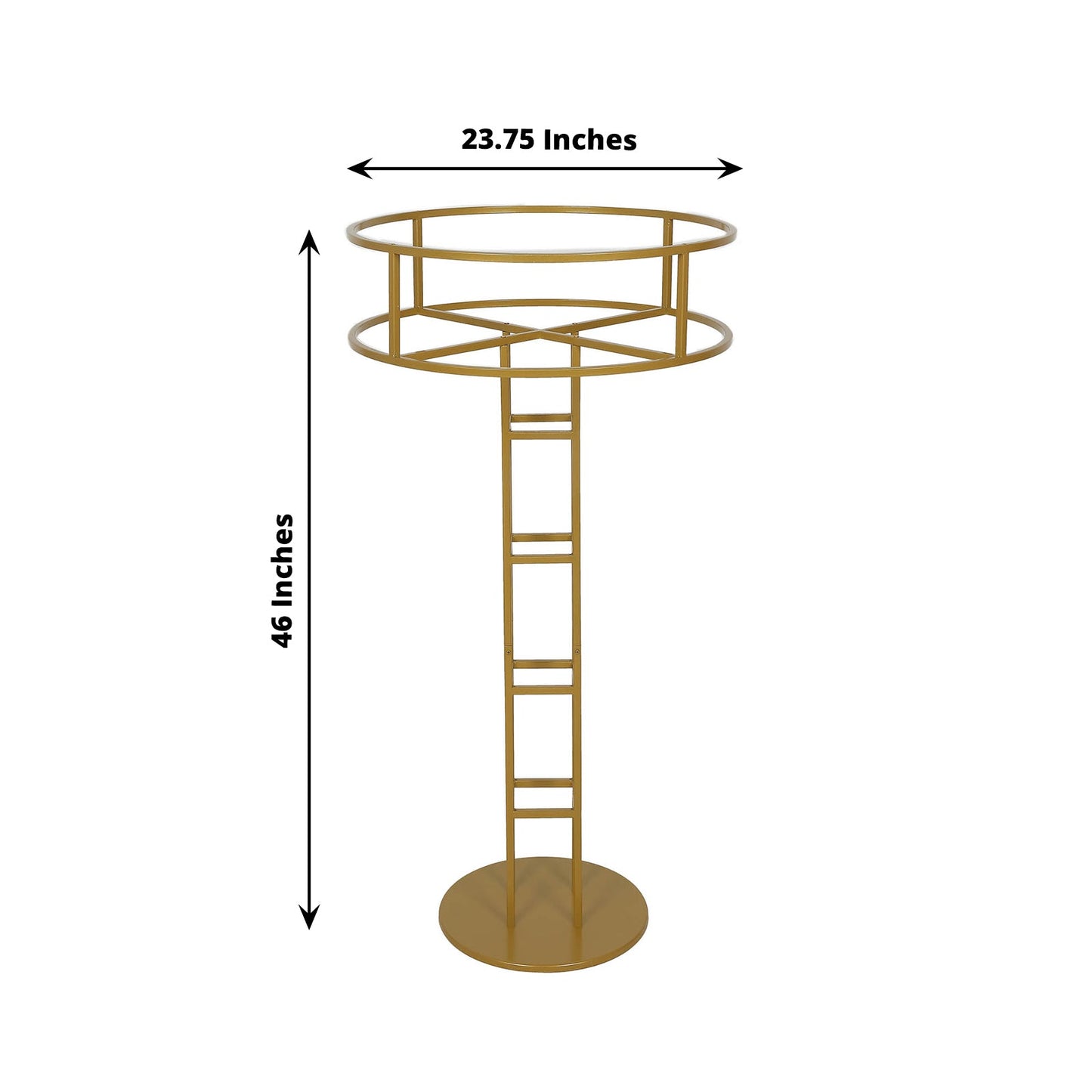 Gold floral riser wedding centerpiece stand, 46 inches tall.