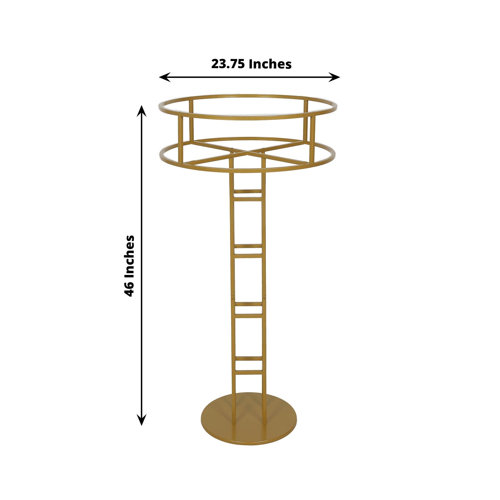 Gold floral riser wedding centerpiece stand, 46 inches tall.