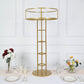 Gold floral riser wedding centerpiece stand with open frame design.