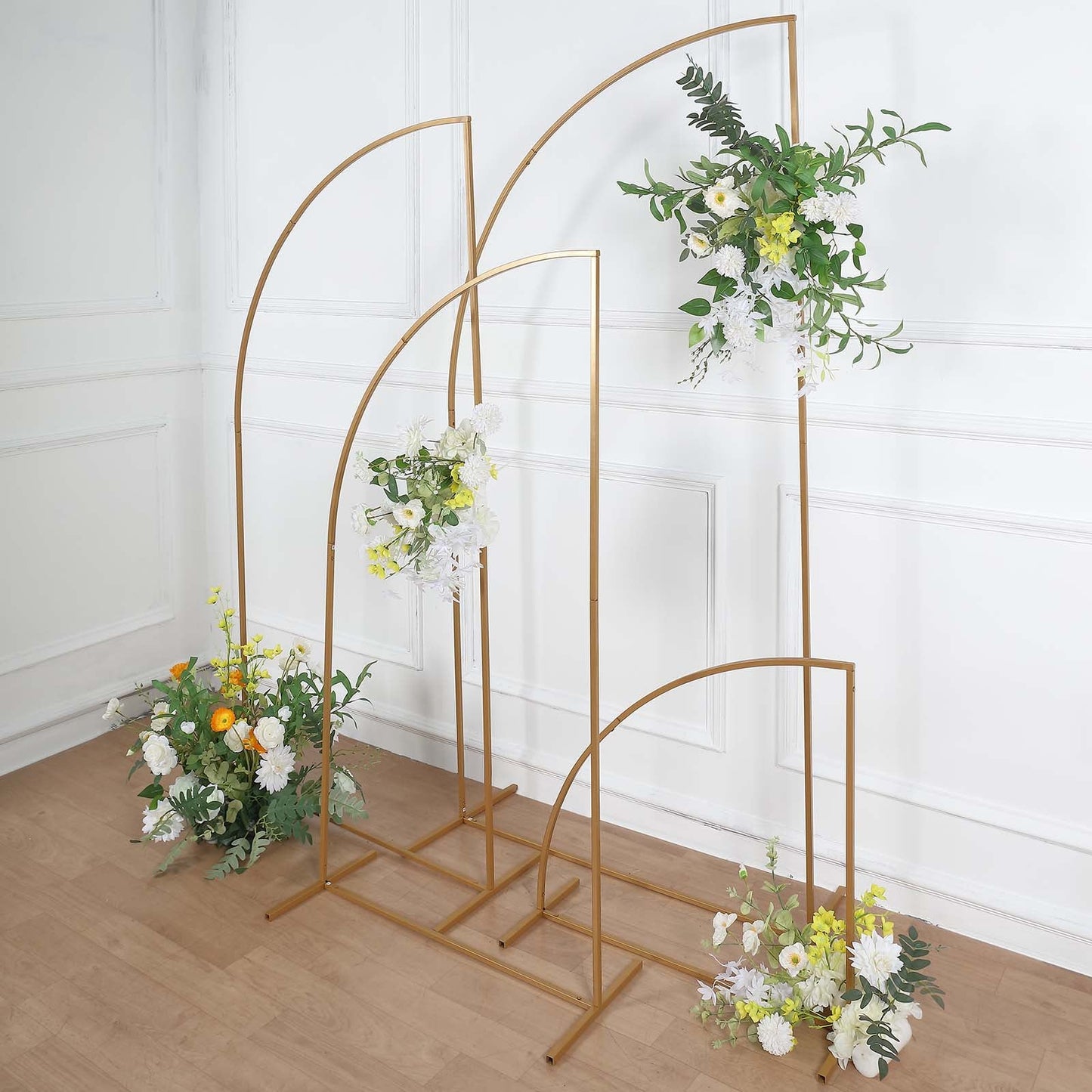 Set of 4 | Gold Metal Wedding Arch Chiara Backdrop Stand, Half Moon Floral Frame Arbor Display - 2.5ft,5ft,6ft,7ft