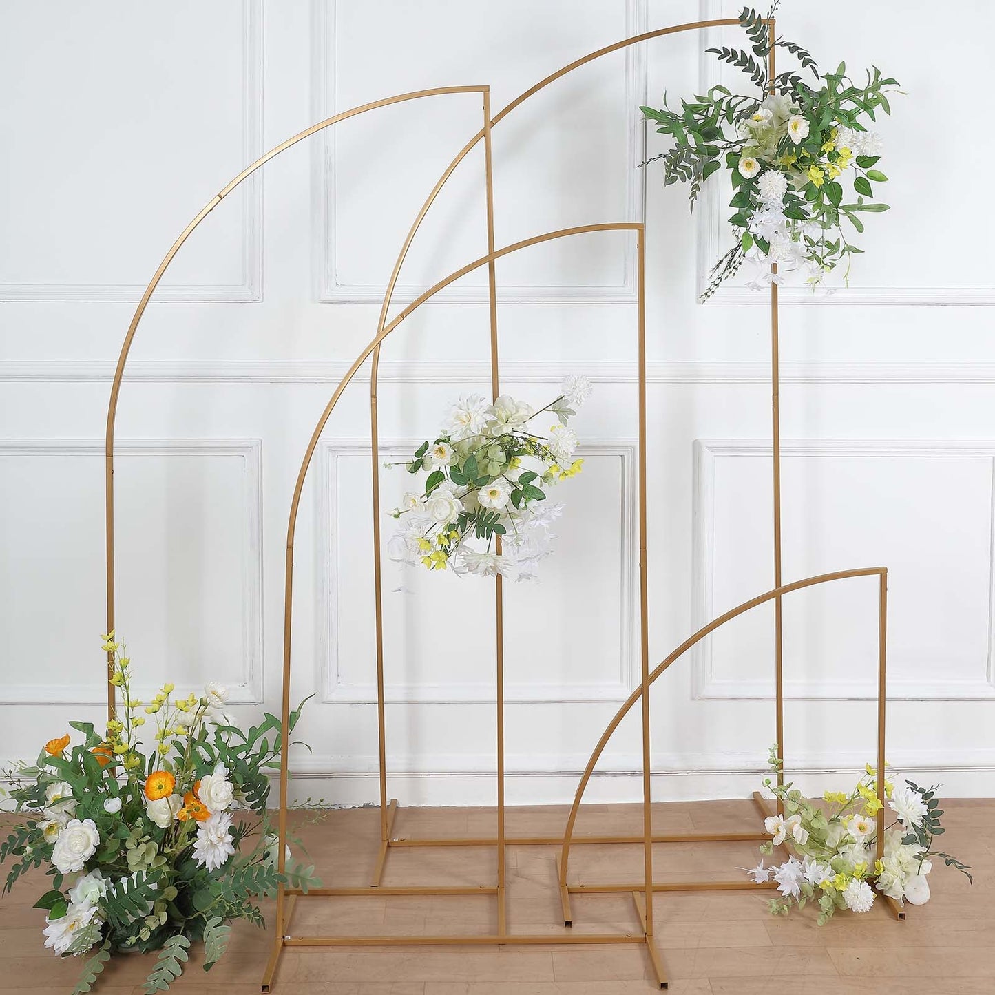 Set of 4 Half-Moon Floral Gold Metal Arch Frame Chiara Backdrop Stand