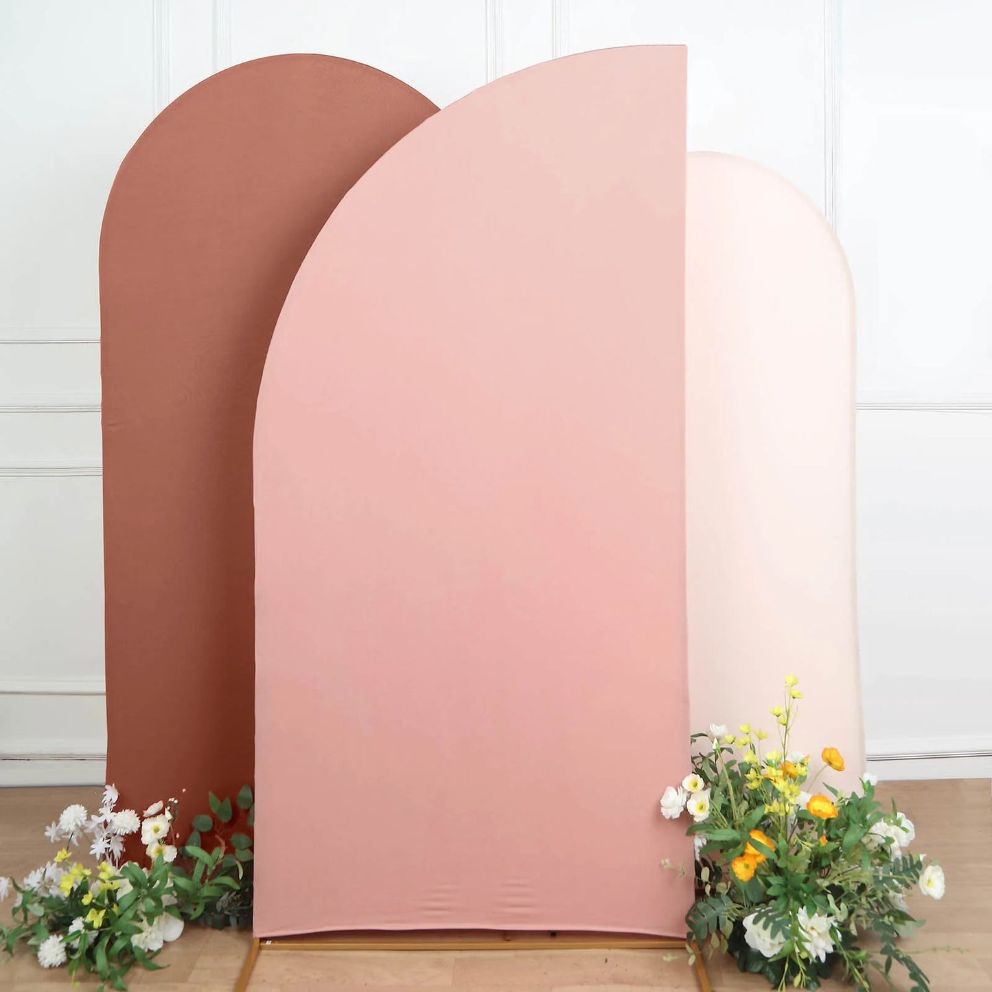 7ftx3ft Matte Dusty Rose Fitted Spandex Half Moon Wedding Arch Cover, Custom Fit Chiara Backdrop Stand Cover