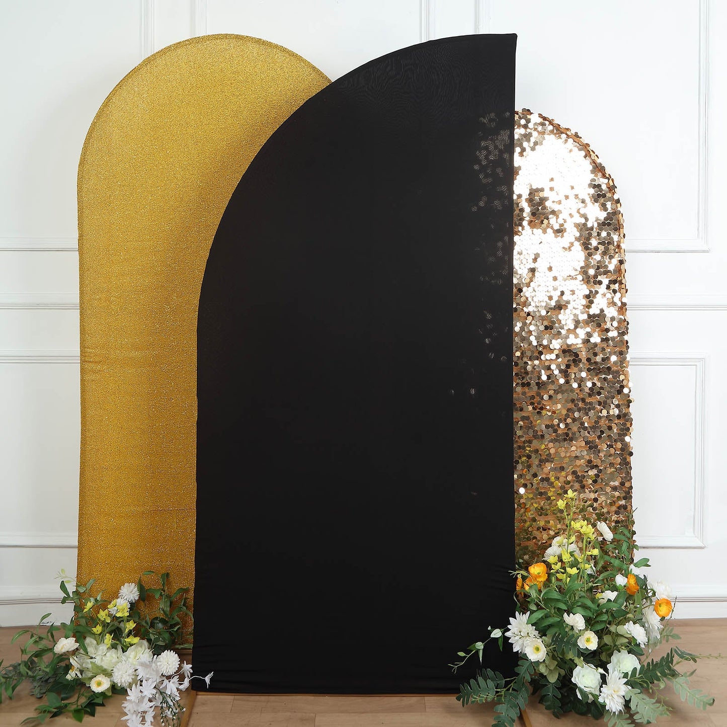7ftx3ft Matte Black Fitted Spandex Half Moon Wedding Arch Cover, Custom Fit Chiara Backdrop Stand Cover