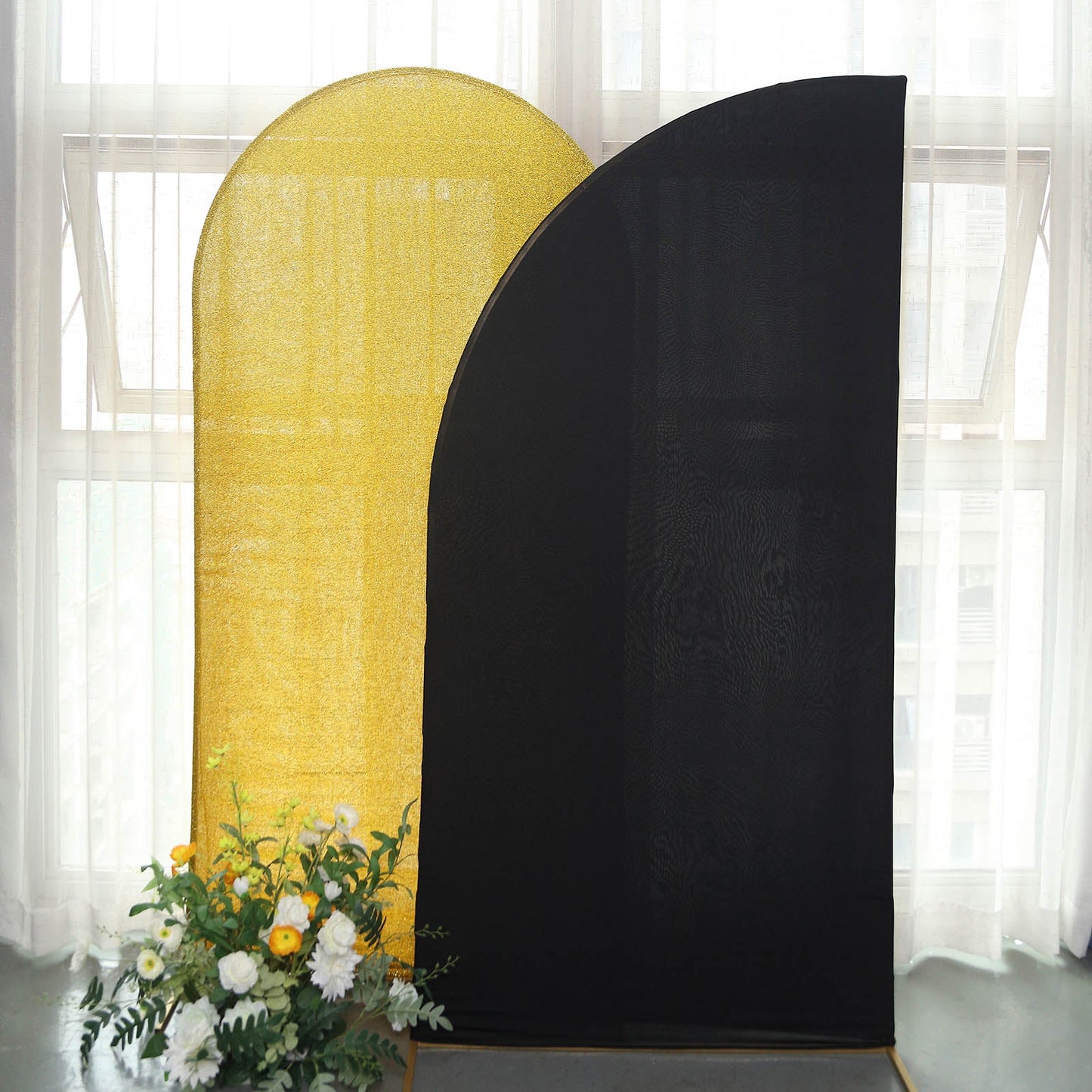 7ft Matte Black Fitted Spandex Half Moon Wedding Arch Cover