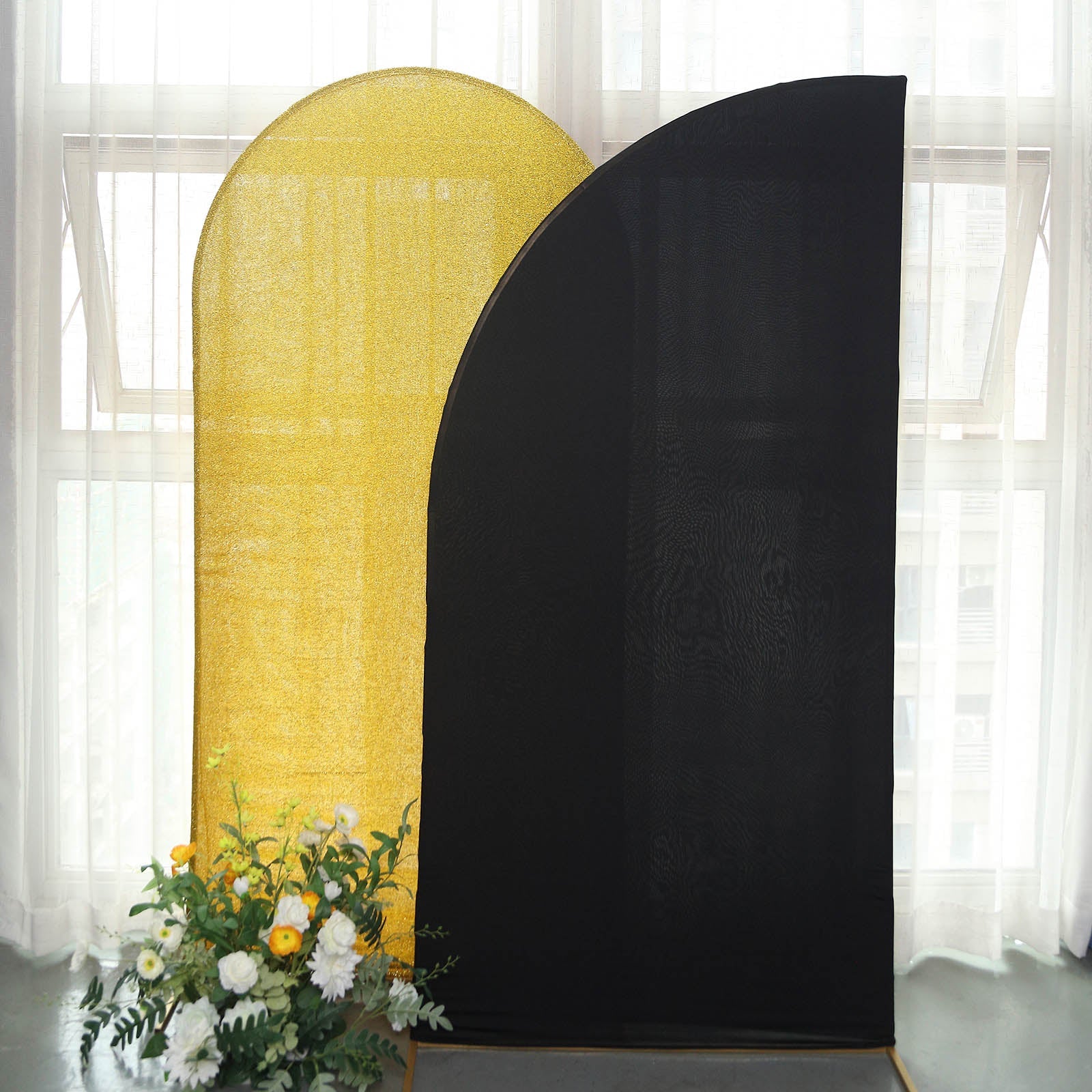 7ft Matte Black Fitted Spandex Half Moon Wedding Arch Cover