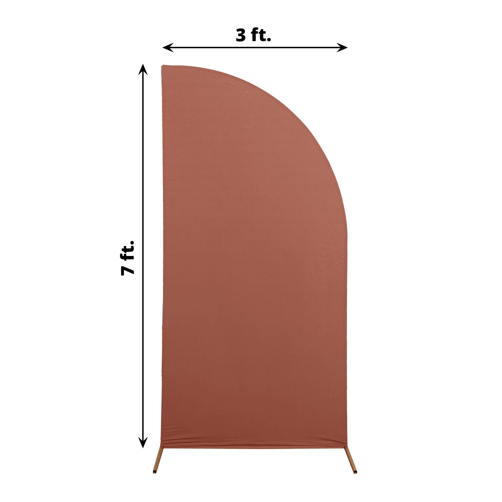 Matte terracotta fitted spandex half moon wedding arch cover.