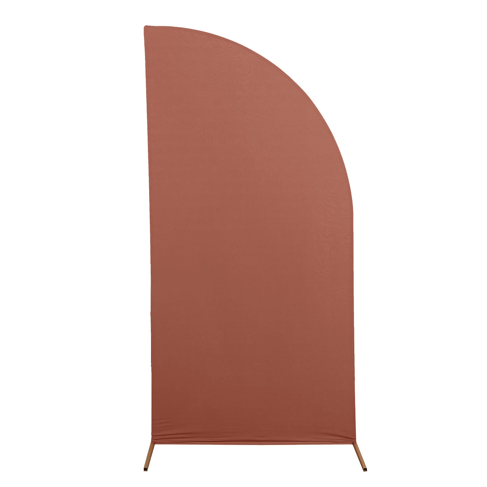 Matte terracotta fitted spandex half moon wedding arch cover.