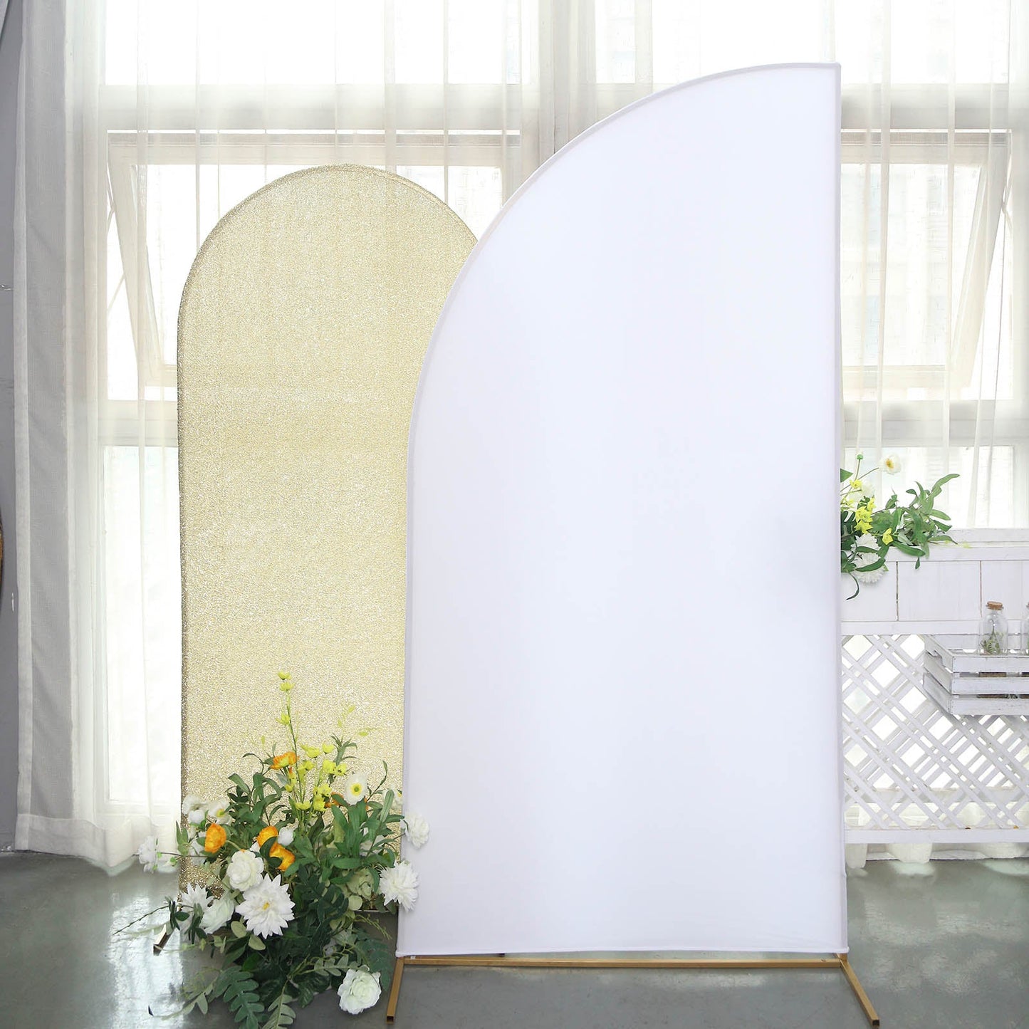 7ft Matte White Fitted Spandex Half Moon Wedding Arch Cover