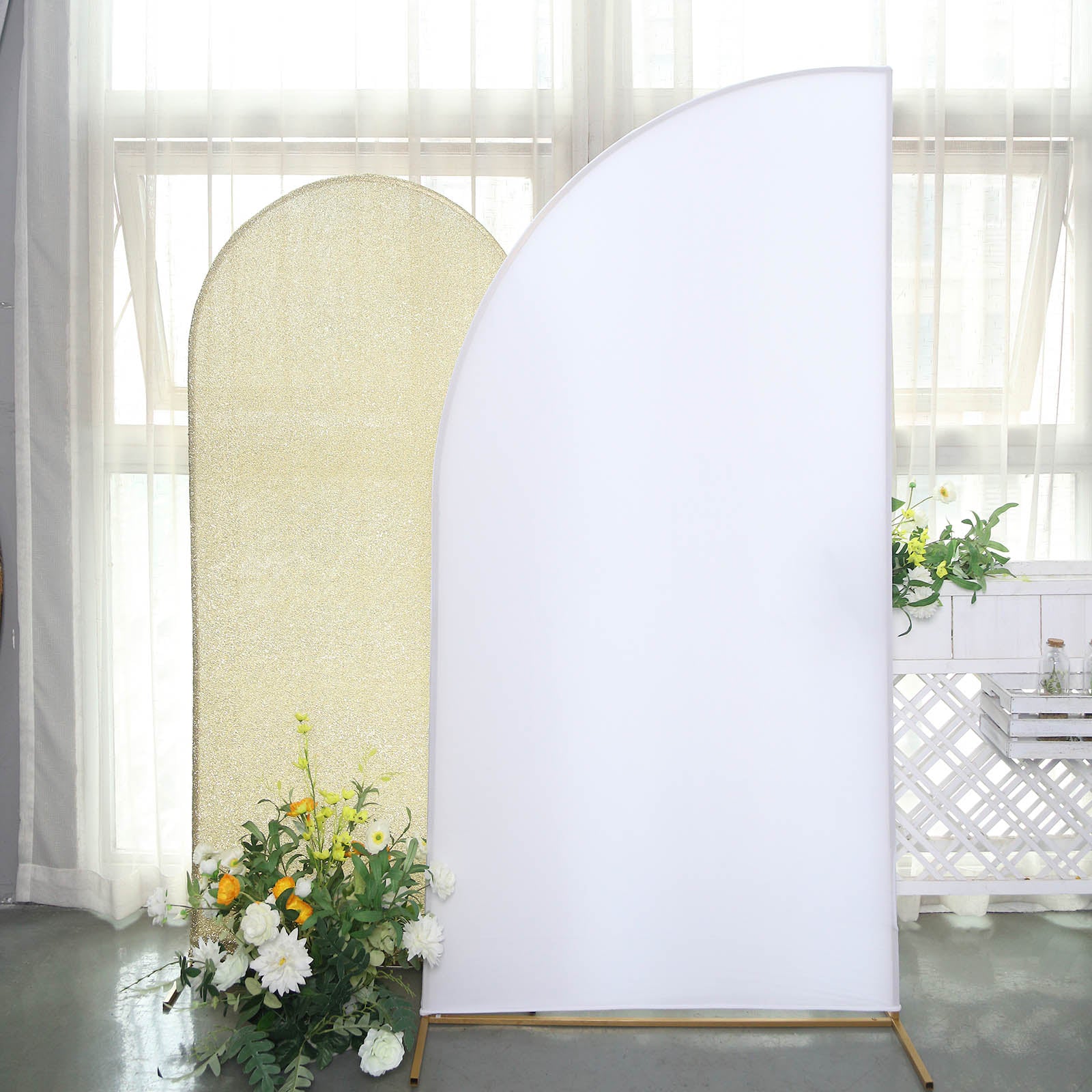 7ft Matte White Fitted Spandex Half Moon Wedding Arch Cover