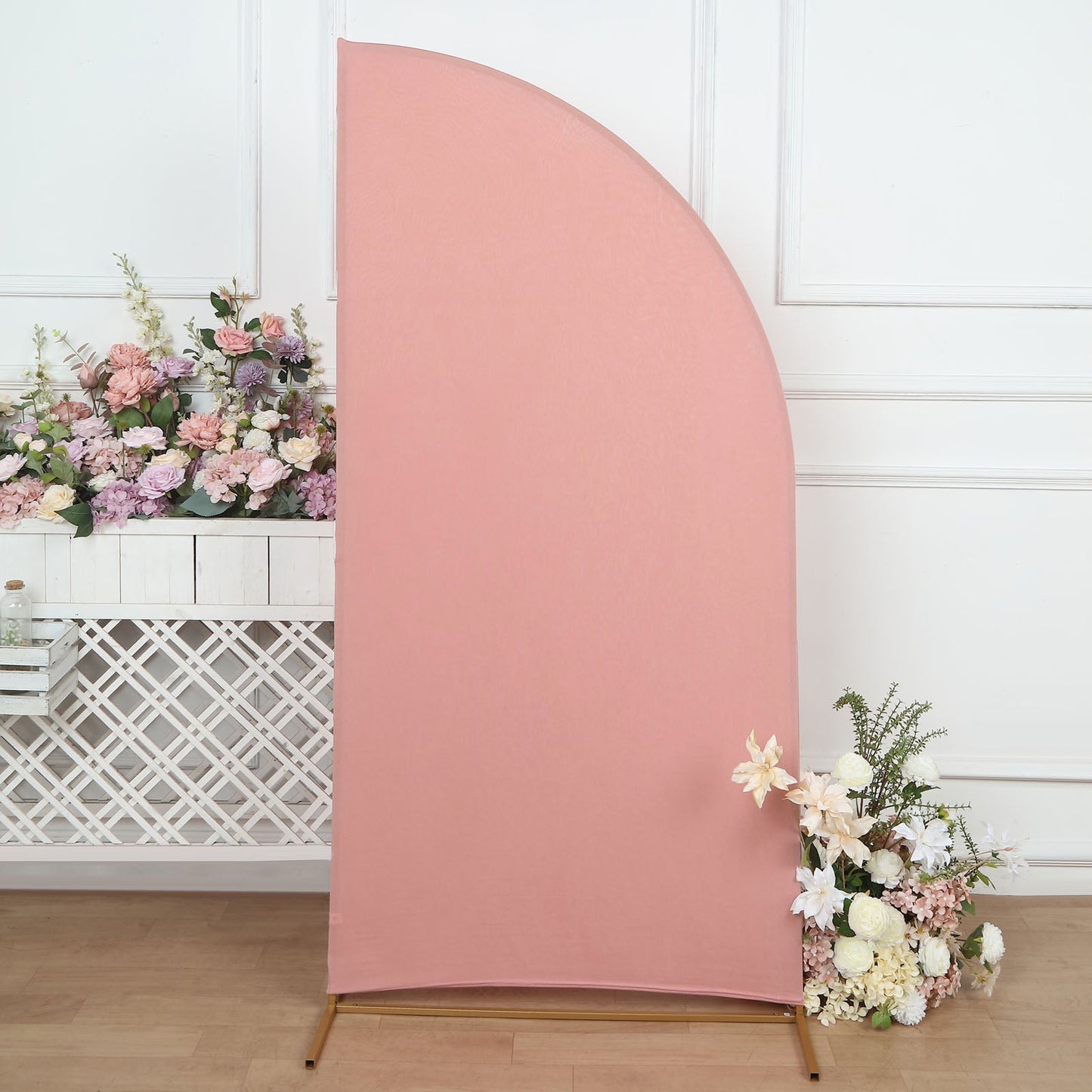 6ft Matte Dusty Rose Fitted Spandex Half Moon Wedding Arch Cover, Custom Fit Chiara
