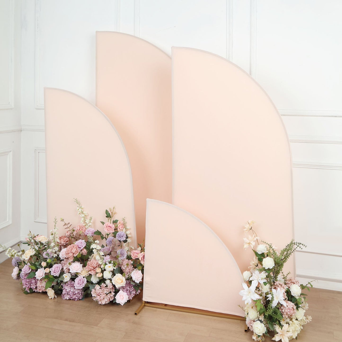 Set of 4 Matte Blush Spandex Half Moon Chiara Backdrop Stand Covers, Custom Fitted Wedding Arch Covers - 2.5ft,5ft,6ft,7ft