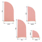 Matte dusty rose spandex half moon backdrop stand covers in various sizes.