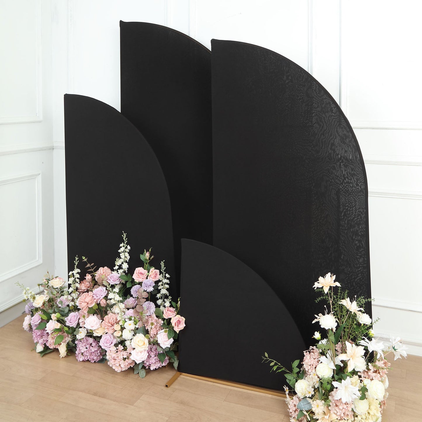 Set of 4 | Matte Black Spandex Half Moon Chiara Backdrop Stand Covers, Custom Fitted Wedding Arch Covers - 2.5ft,5ft,6ft,7ft