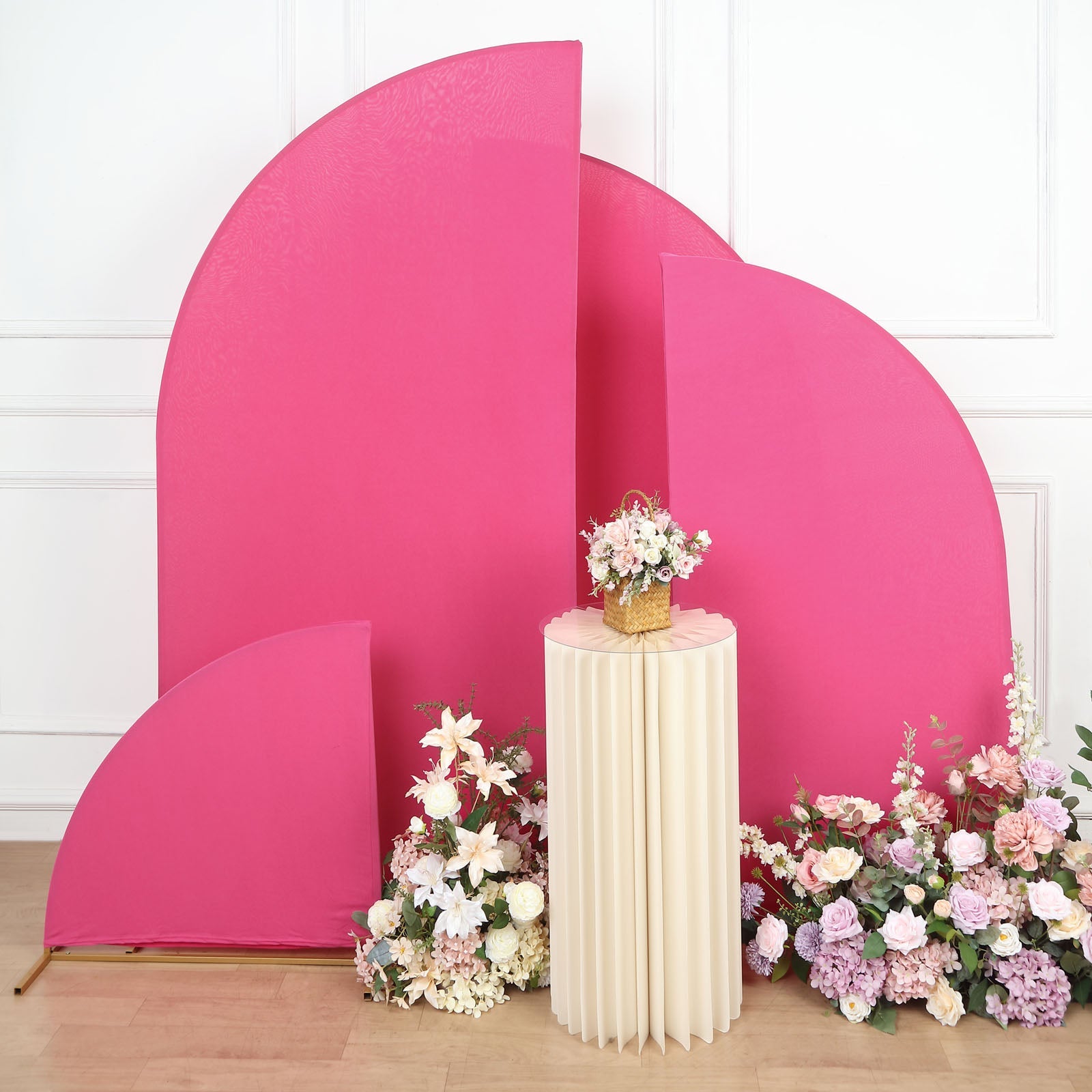 Set of 4 | Matte Fuchsia Fitted Spandex Half Moon Wedding Arch Covers, Custom Fit Chiara
