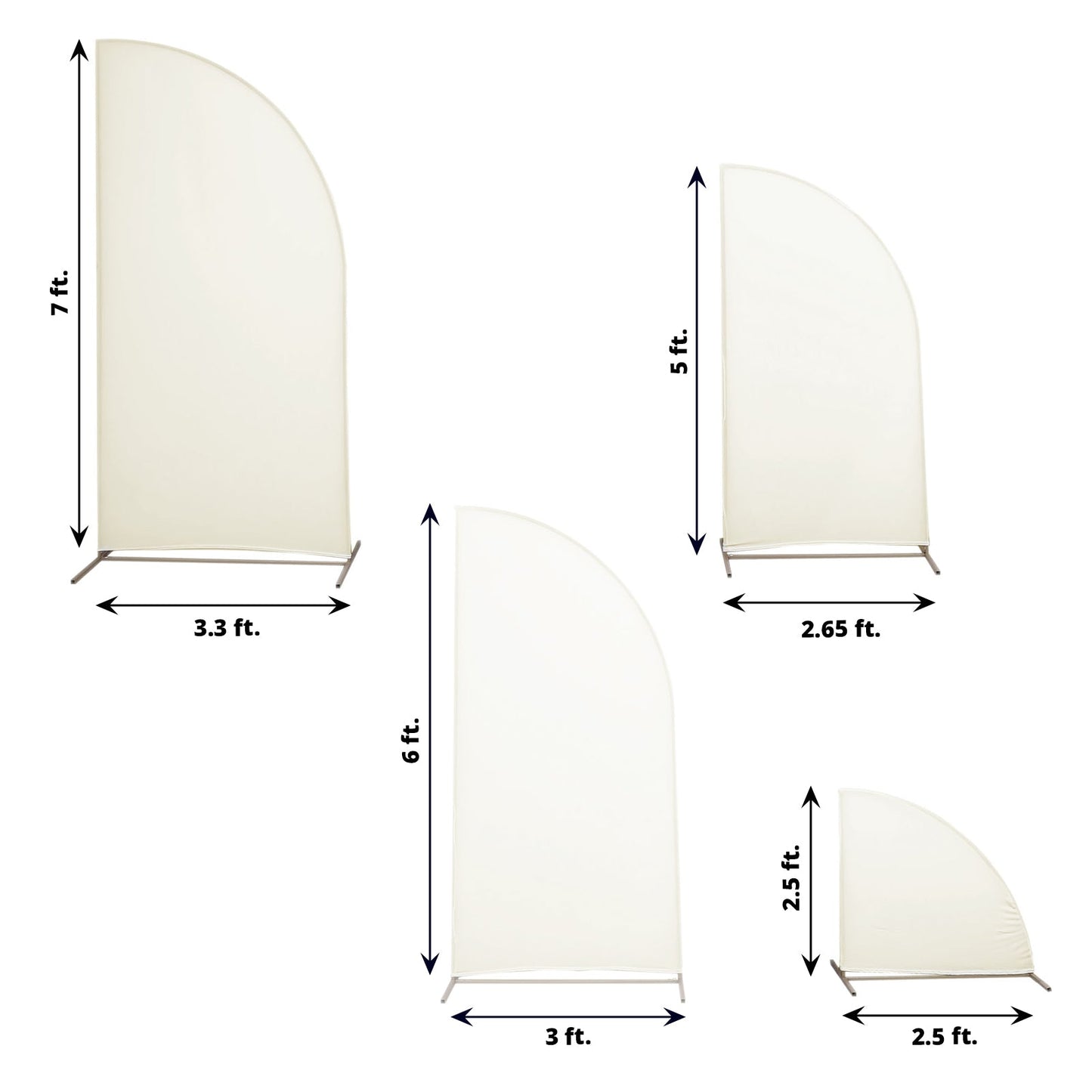 Matte ivory spandex half moon backdrop stand covers set of 4.