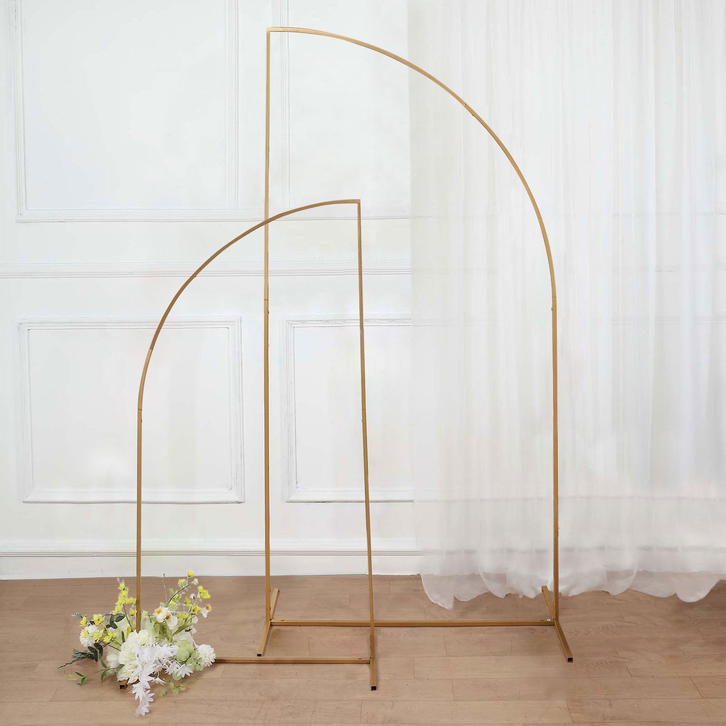 5ft Gold Metal Wedding Arch Chiara Backdrop Stand, Half Moon Floral Frame Arbor Display