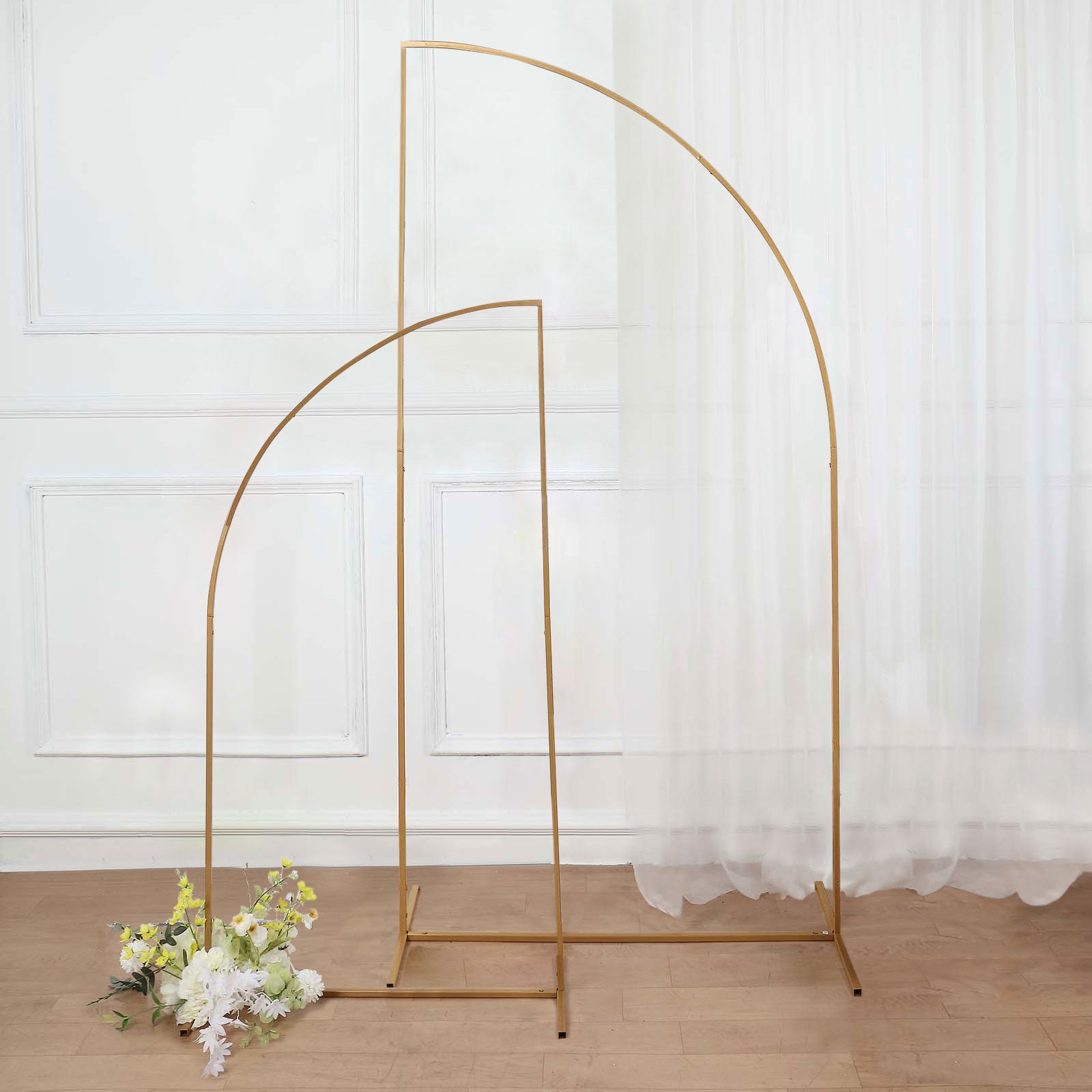 5ft Gold Metal Wedding Arch Chiara Backdrop Stand, Half Moon Floral Frame Arbor Display