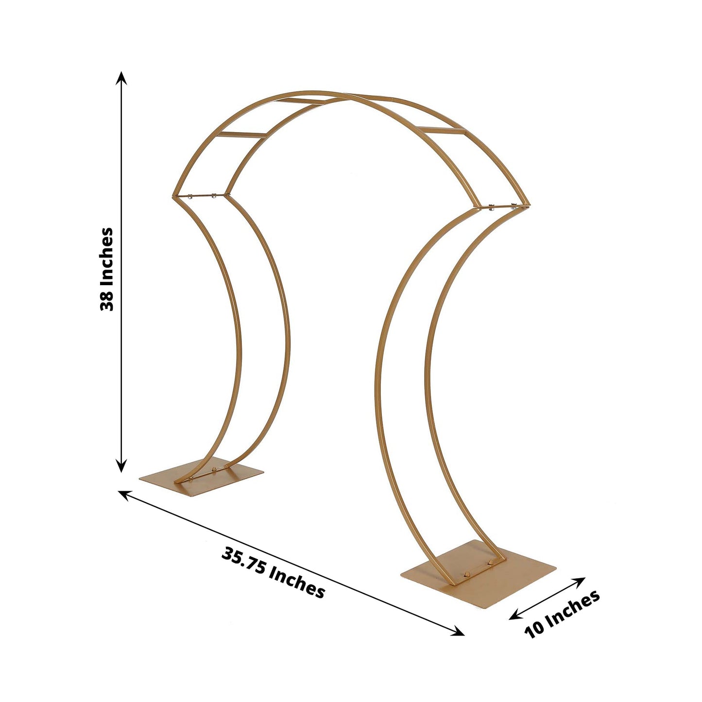 Gold floral arch centerpiece stand, 38 inches tall, perfect for weddings and displays.