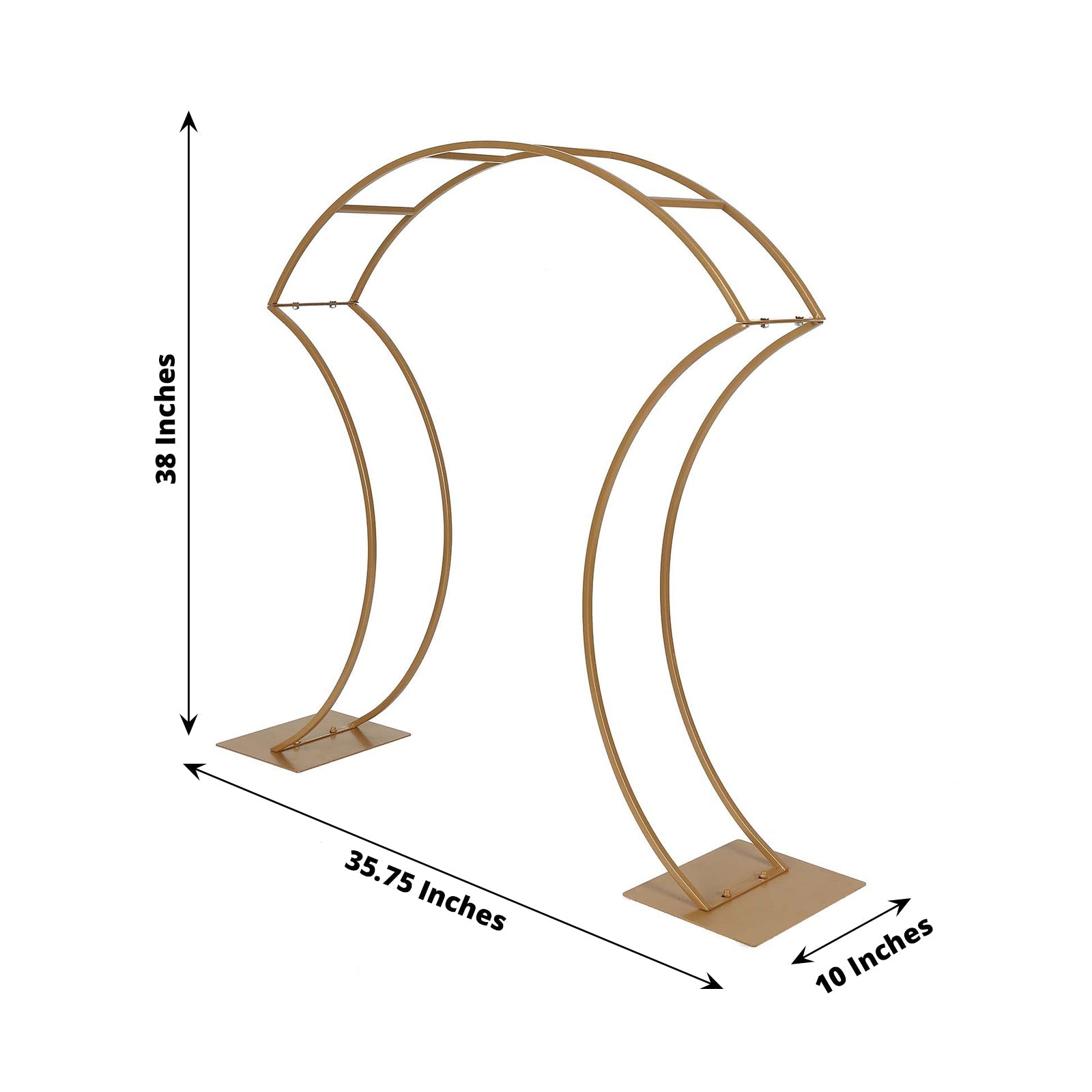 Gold floral arch centerpiece stand, 38 inches tall, perfect for weddings and displays.