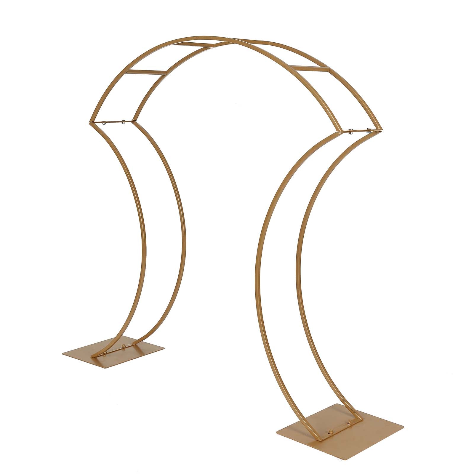 Gold floral arch frame wedding centerpiece stand with curvy design.