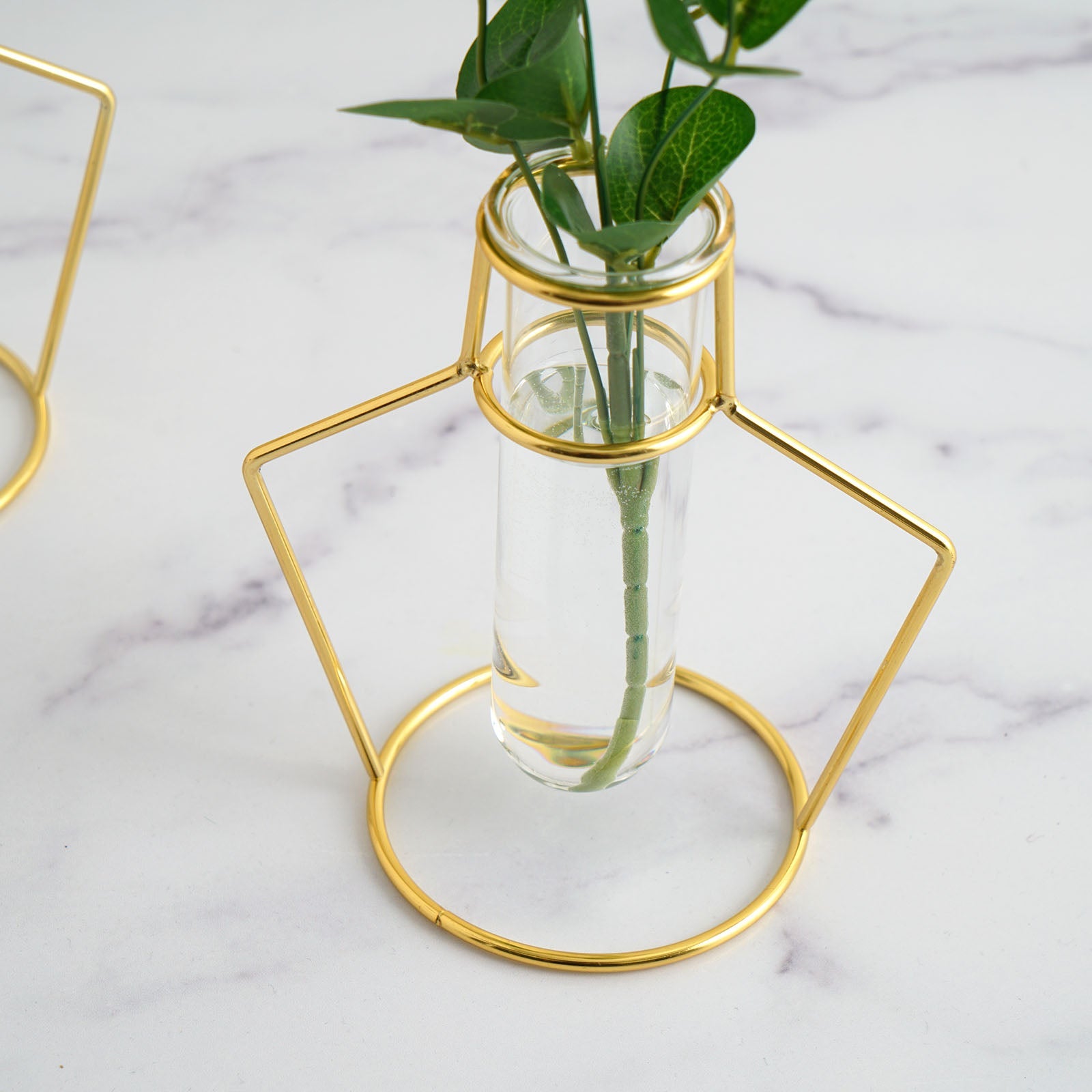 2 Pack | 6.5inch Geometric Gold Metal Frame Test Tube Vase Flower Stands