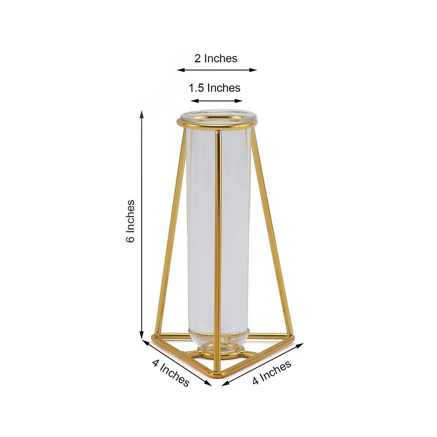 2 Pack of 6 Inch Gold Metal Triangle Frame Mini Geometric Test Tube Bud Vases