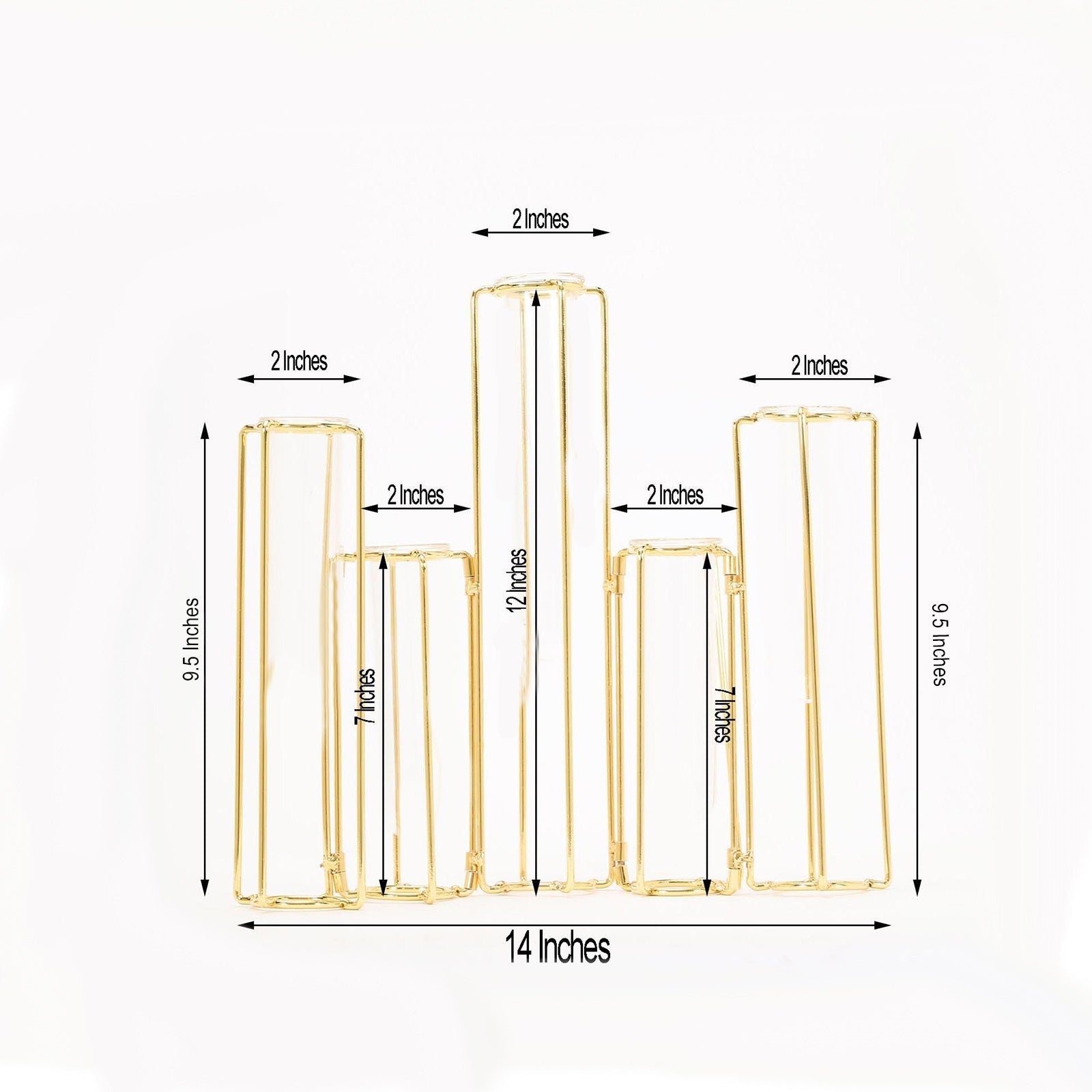 Set of 5 | 12inch Conjoined Gold Frame Test Tube Hydroponic Vases, Geometric Wedding Centerpieces