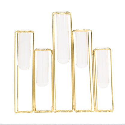 Set of 5 | 12inch Conjoined Gold Frame Test Tube Hydroponic Vases, Geometric Wedding Centerpieces