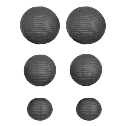 Black hanging paper lanterns in assorted sizes - 16", 20", 24".