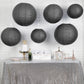 Black hanging paper lanterns in assorted sizes, 16", 20", 24".