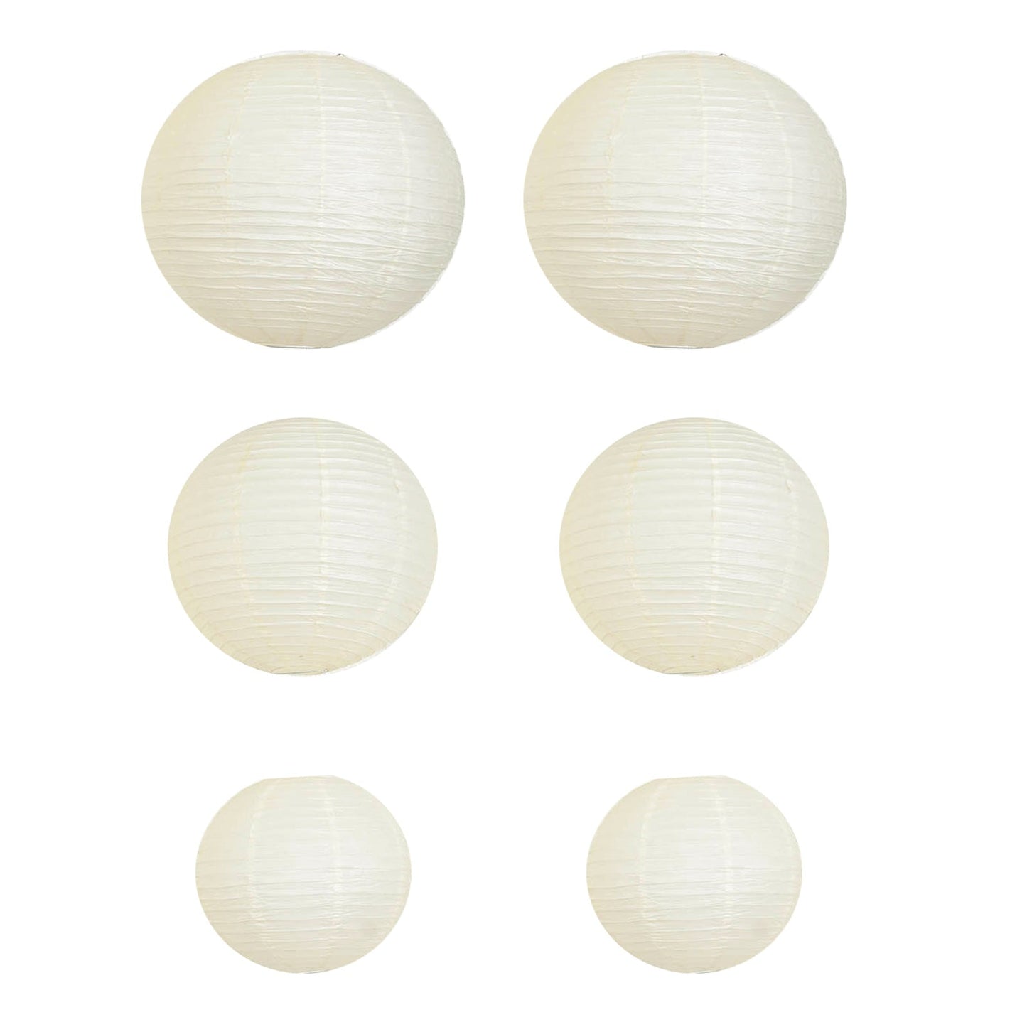 Cream hanging paper lanterns set of 6 in assorted sizes.