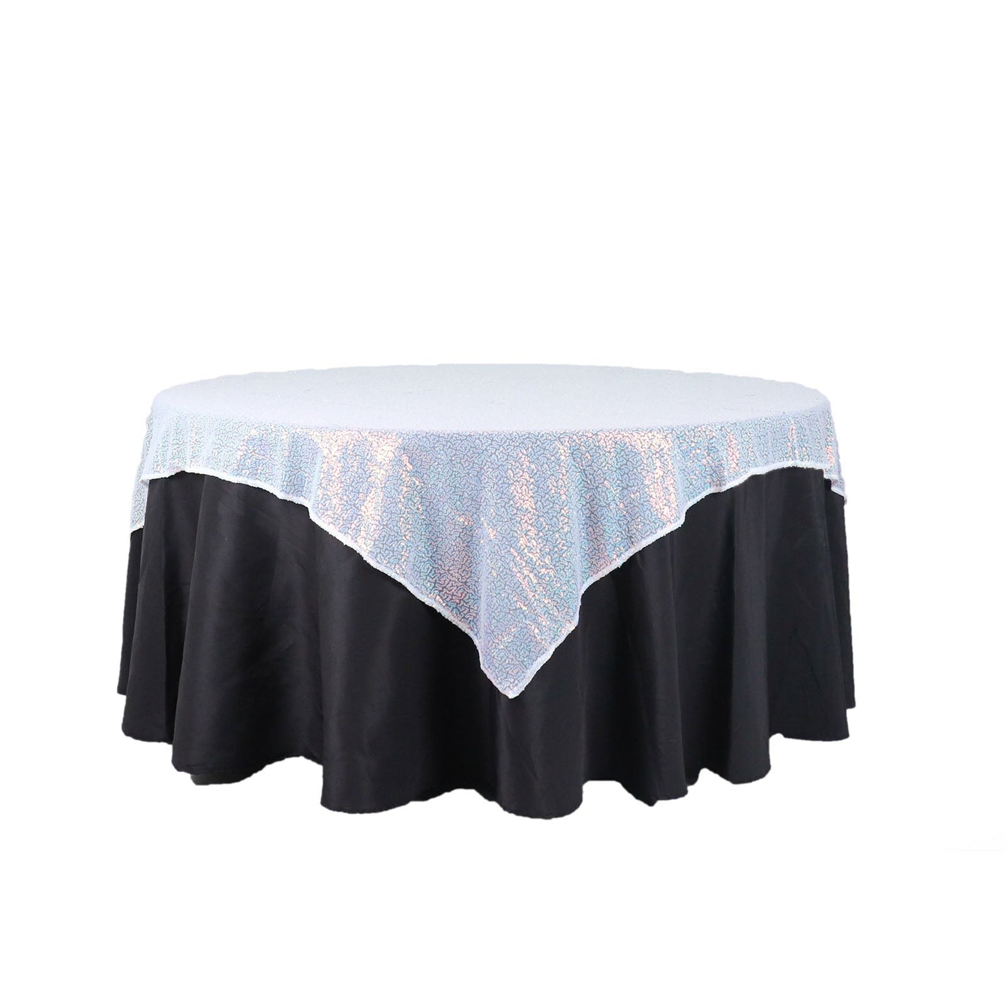60 Inch x 60 Inch Square Iridescent Blue Duchess Sequin Table Overlay