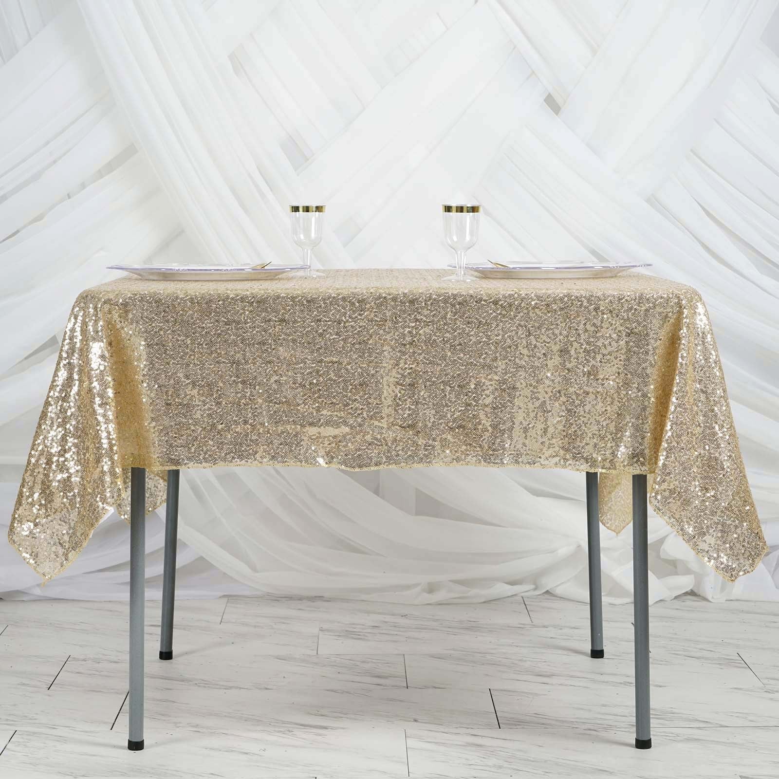 60 Inch x 60 Inch Champagne Sequin Square Table Overlay