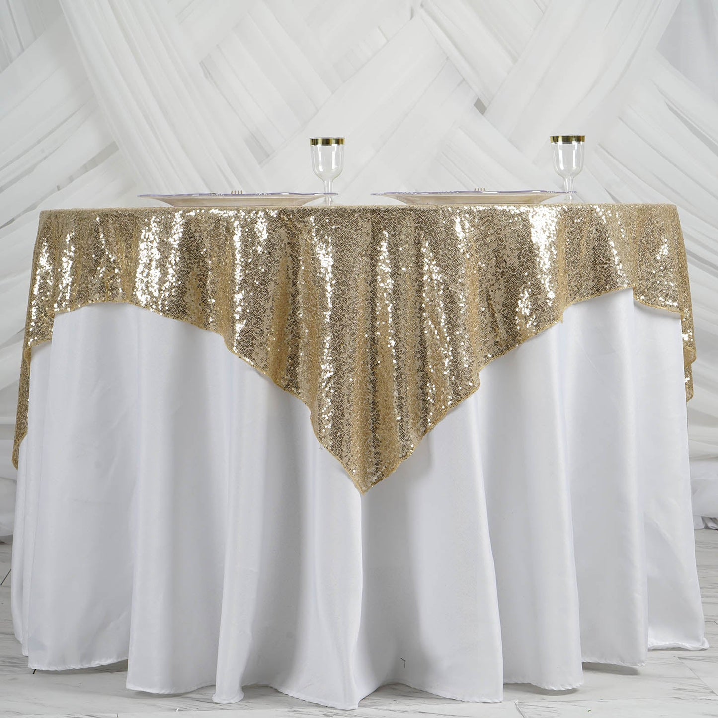 60 Inch x 60 Inch Champagne Sequin Table Overlay Square