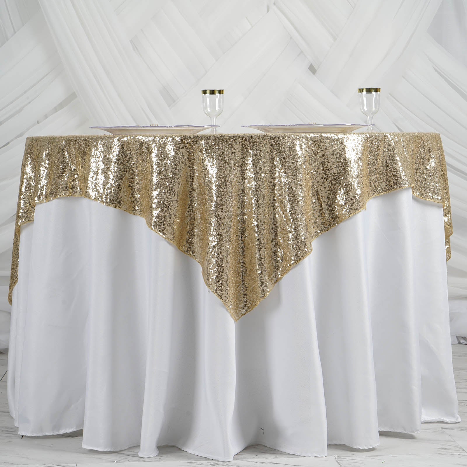 60 Inch x 60 Inch Champagne Sequin Table Overlay Square