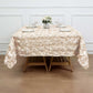 Beige 72 Inch X 72 Inch Satin Square Tablecloth With 3D Rosette Design