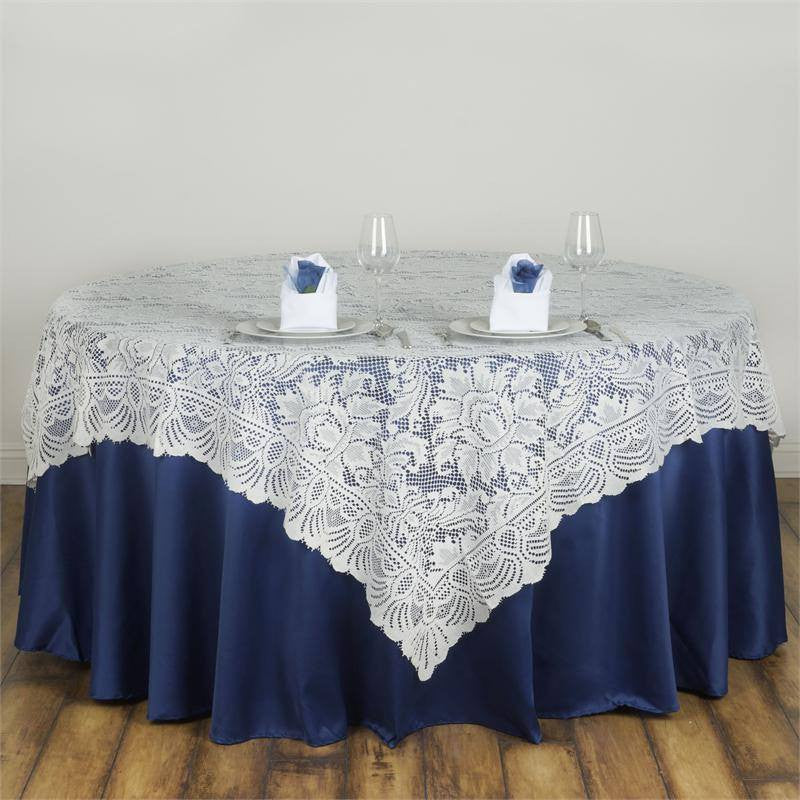 Ivory Table Overlay 12-pk 90x90 Ivory Lace Sq Table Overlay | TCFLinen