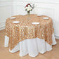 Matte champagne big payette sequin table overlay on a round table.