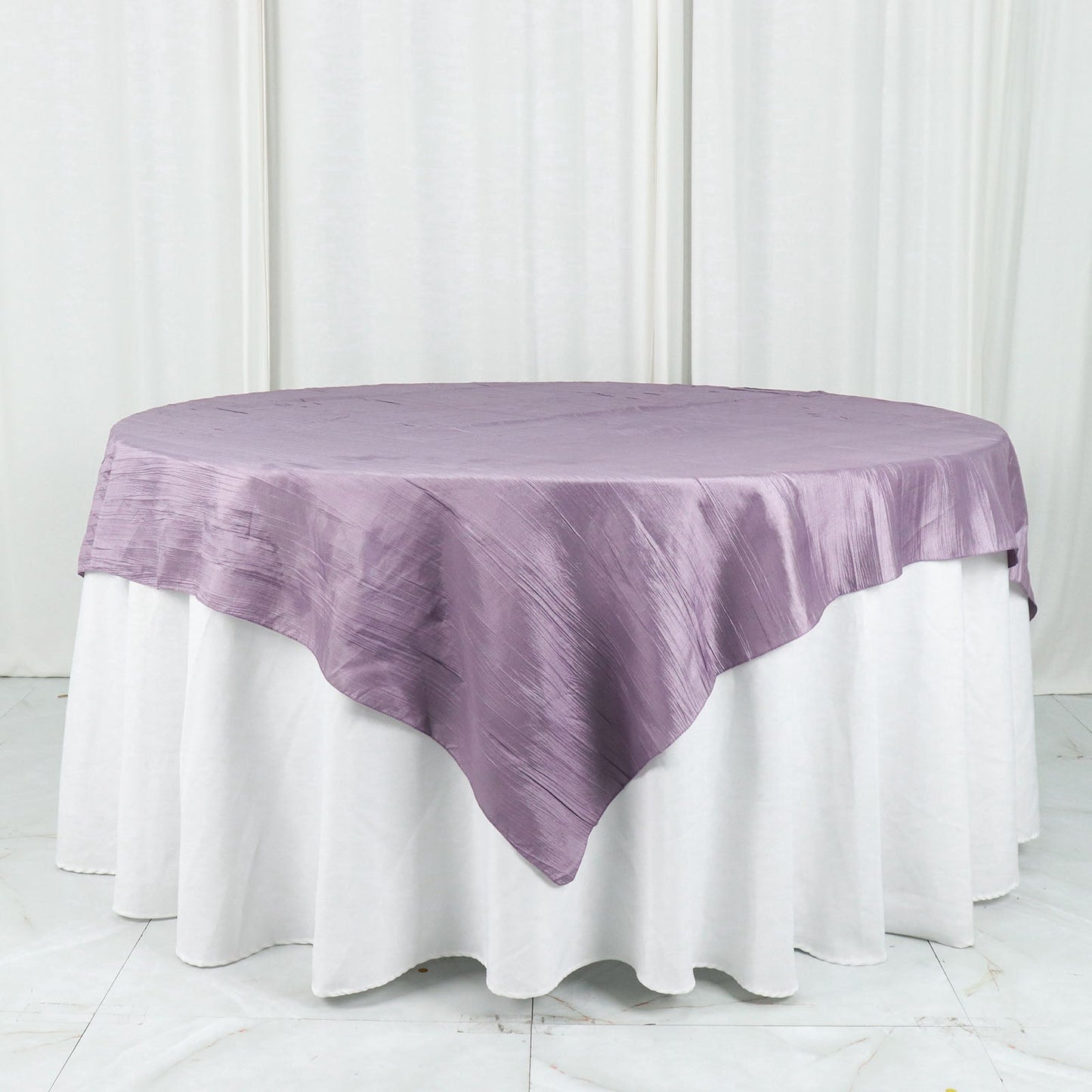 Accordion Crinkle Taffeta Square Violet Amethyst Table Overlay 72 Inch x 72 Inch 