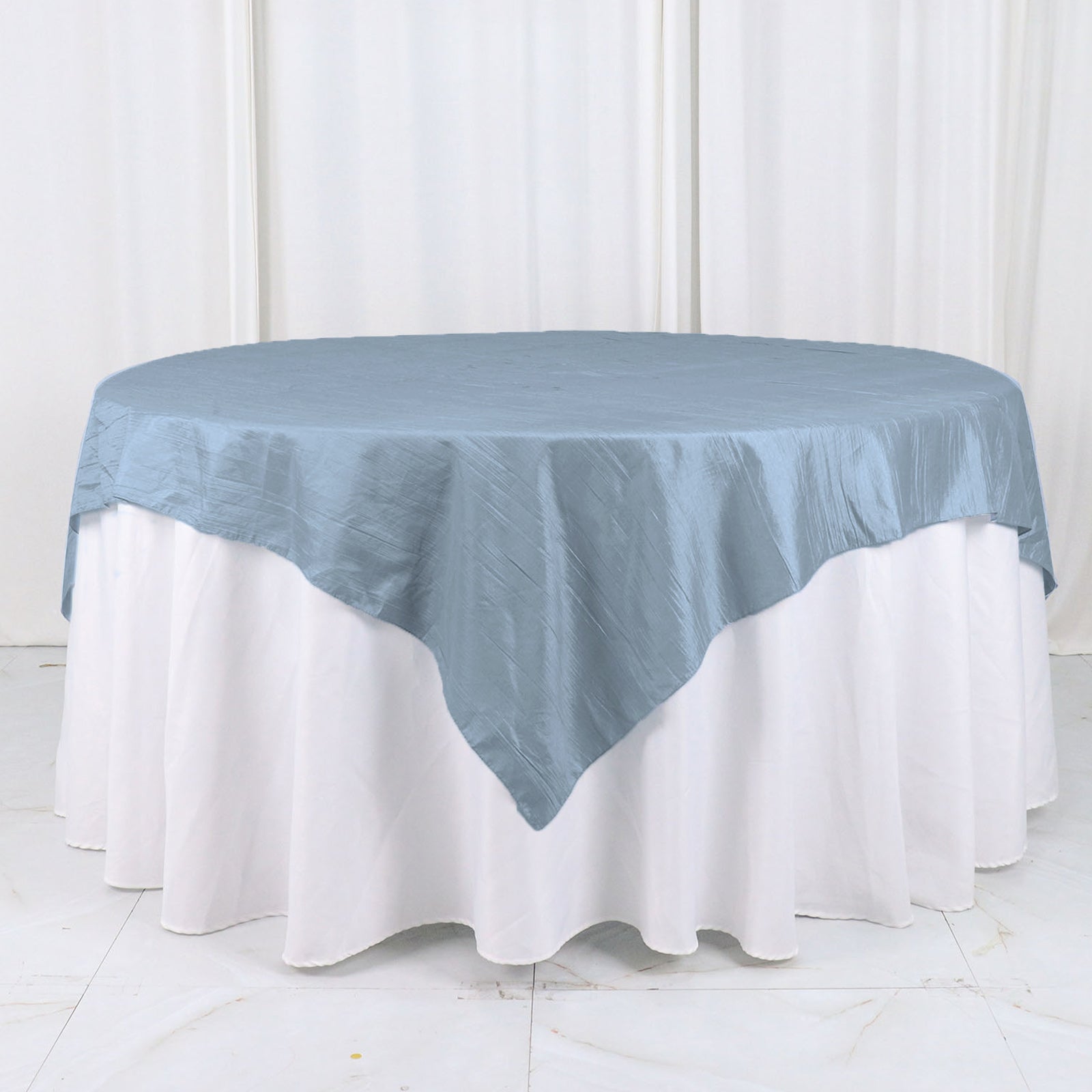 Dusty Blue Square Taffeta Accordion Crinkle Table Overlay 72 Inch x 72 Inch 