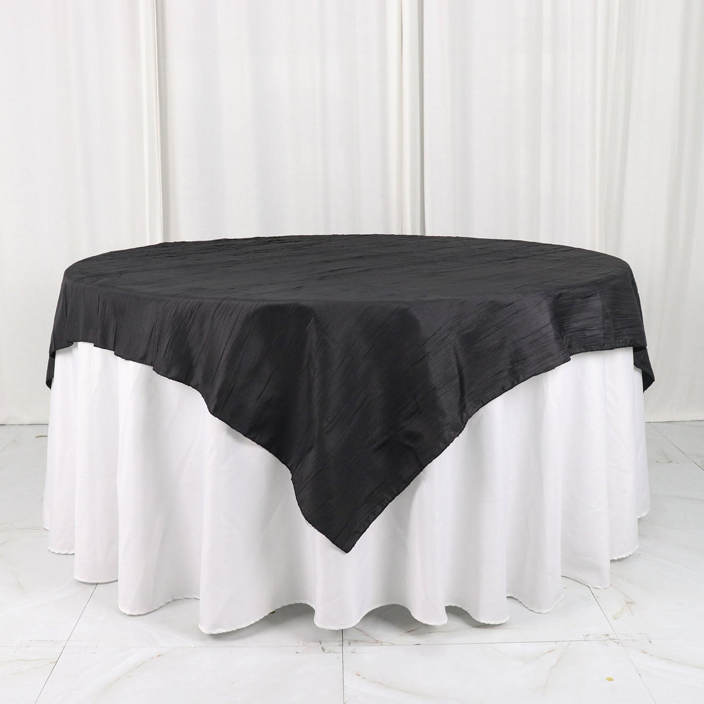 Black Square Taffeta Accordion Crinkle Table Overlay 72 Inch x 72 Inch 