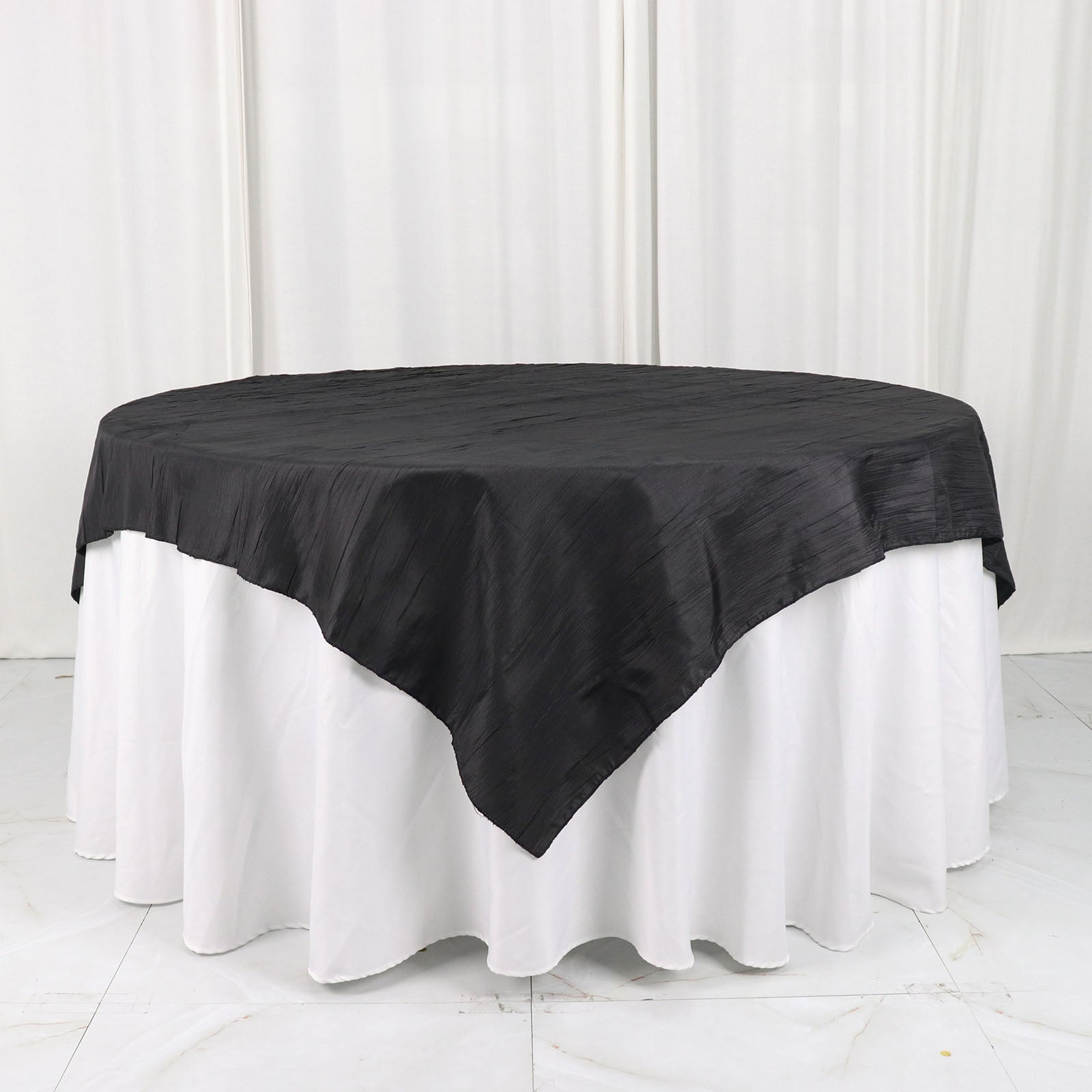 Black Square Taffeta Accordion Crinkle Table Overlay 72 Inch x 72 Inch 